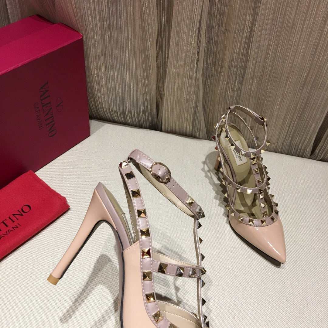 ROCKSTUD CAGED HIGH PUMP IN PEACHY MIX LIGHT PINK PATENT CALFSKIN 100 MM - 34