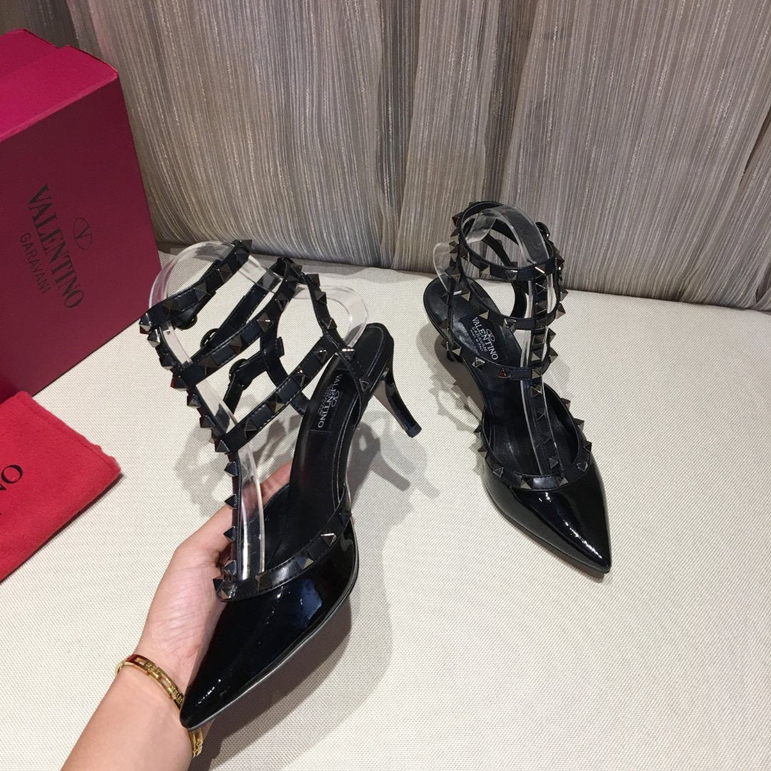 HIGH HEEL SANDAL FULL BLACK LAMBSKIN WITH STUDS - 34