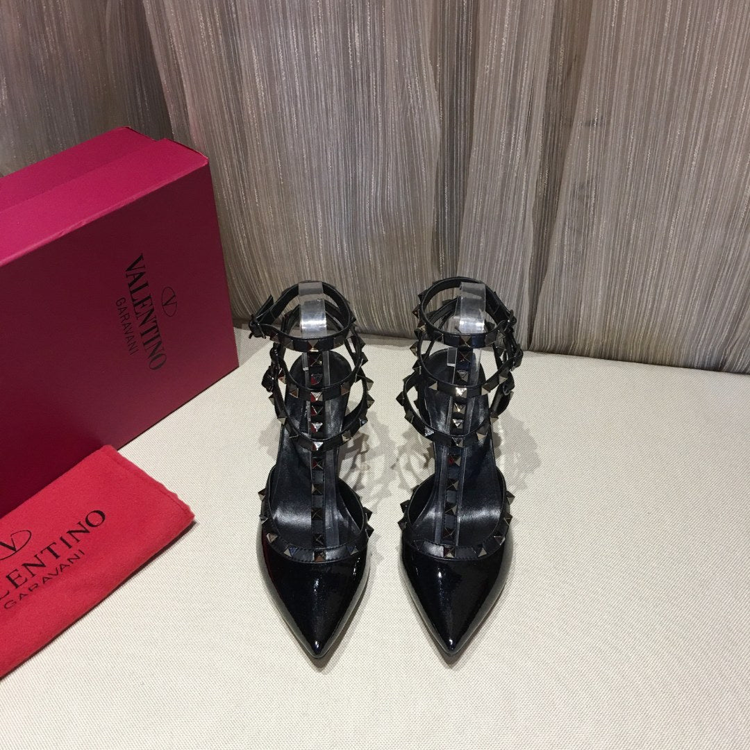 HIGH HEEL SANDAL FULL BLACK LAMBSKIN WITH STUDS - 34