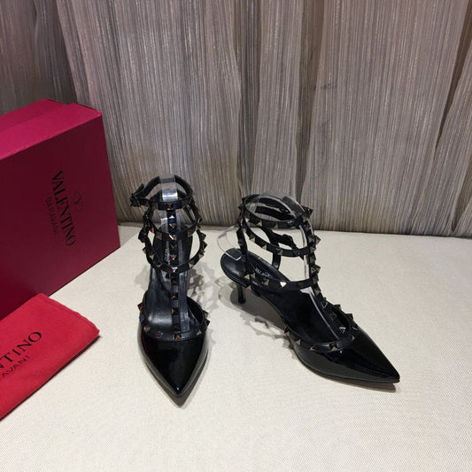 HIGH HEEL SANDAL FULL BLACK LAMBSKIN WITH STUDS - 34