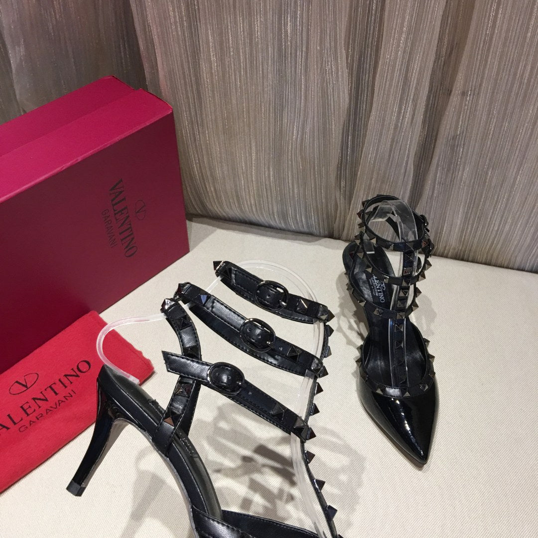 HIGH HEEL SANDAL FULL BLACK LAMBSKIN WITH STUDS - 34
