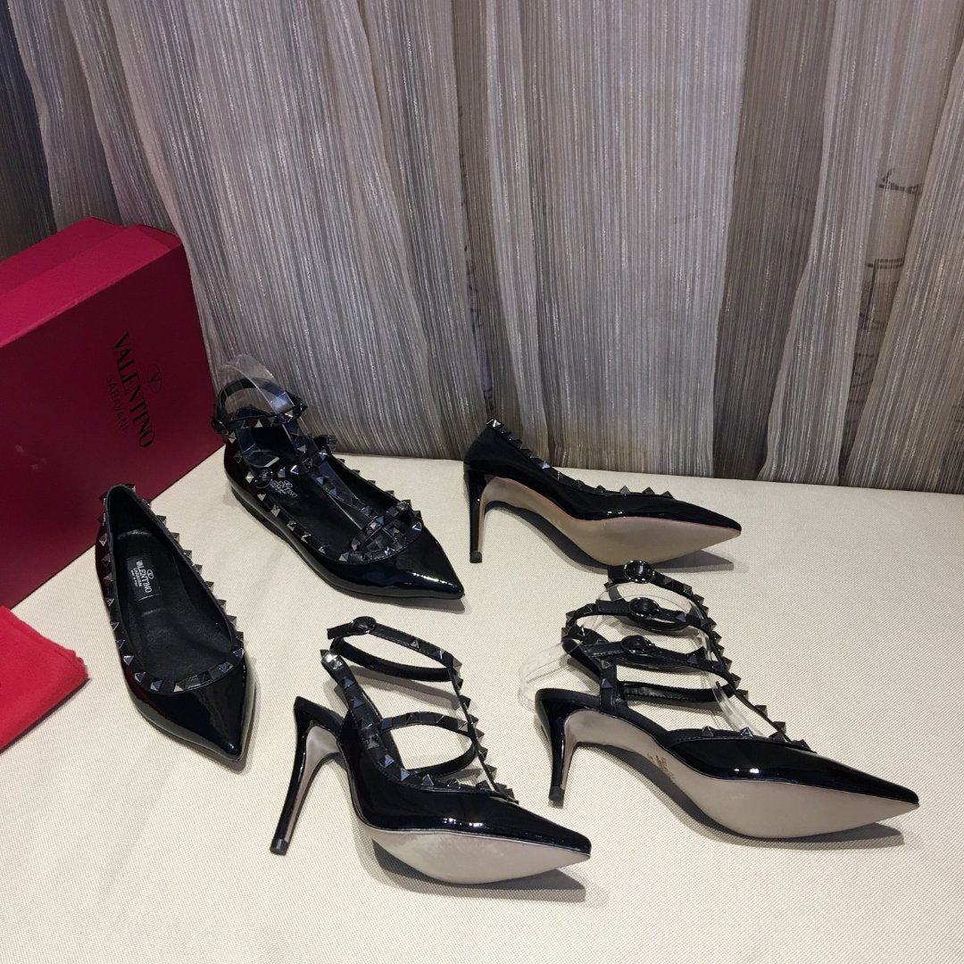 HIGH HEEL SANDAL FULL BLACK LAMBSKIN WITH STUDS - 34