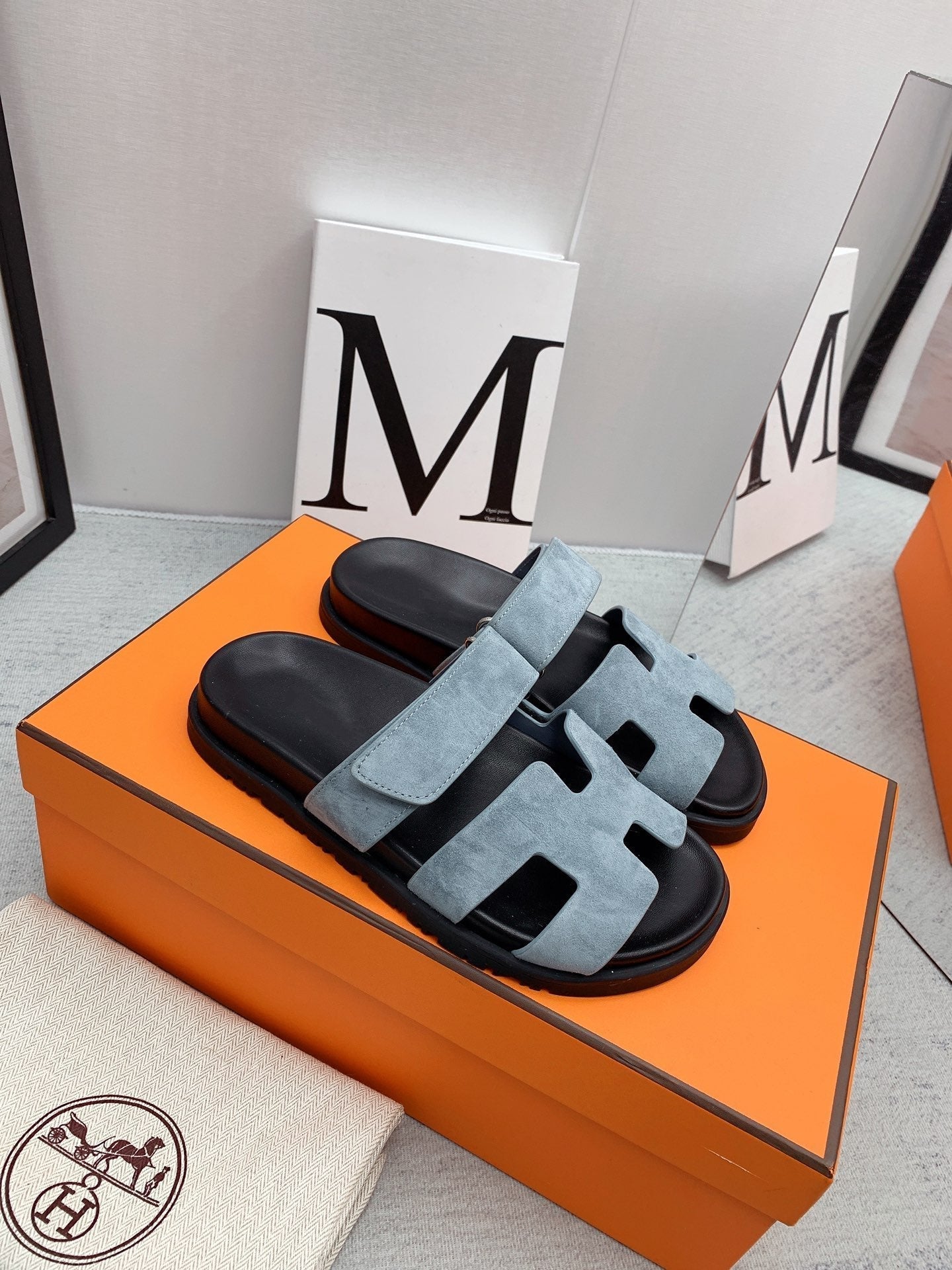 Chypre Sandal Black insole Light Blue lining - 35