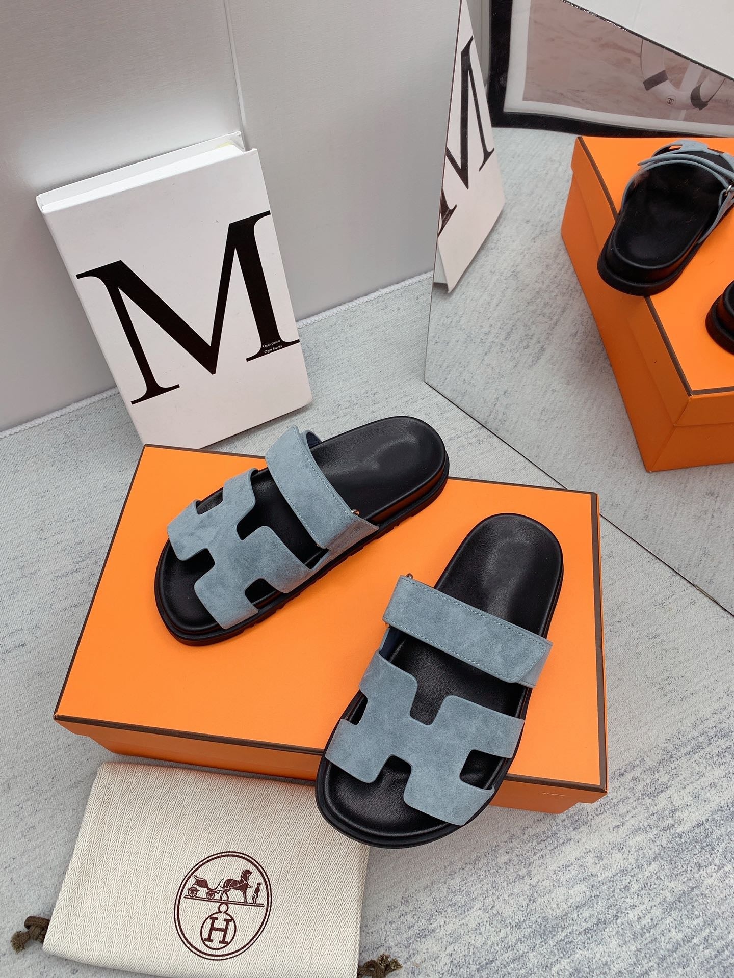Chypre Sandal Black insole Light Blue lining - 35