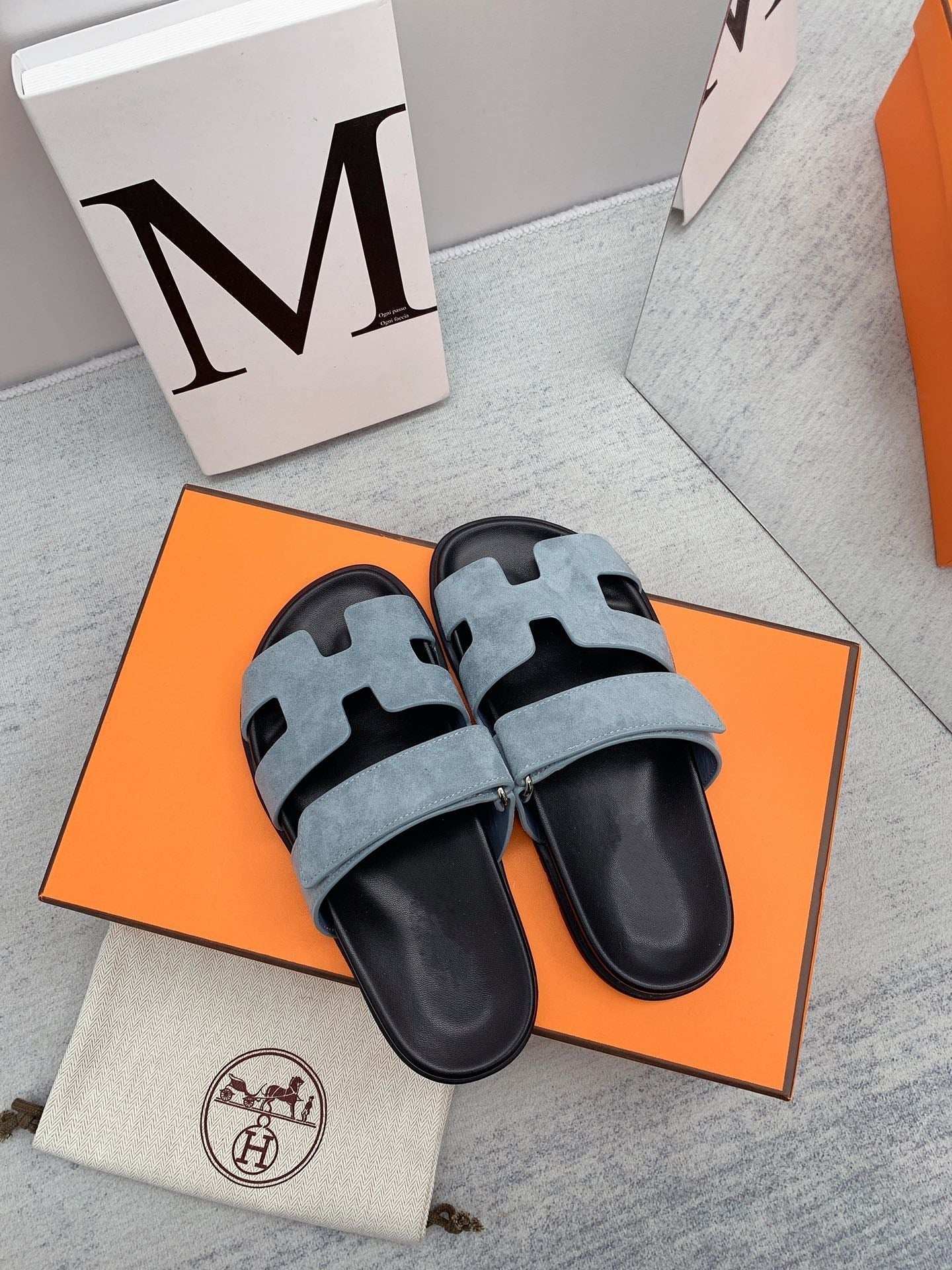 Chypre Sandal Black insole Light Blue lining - 35