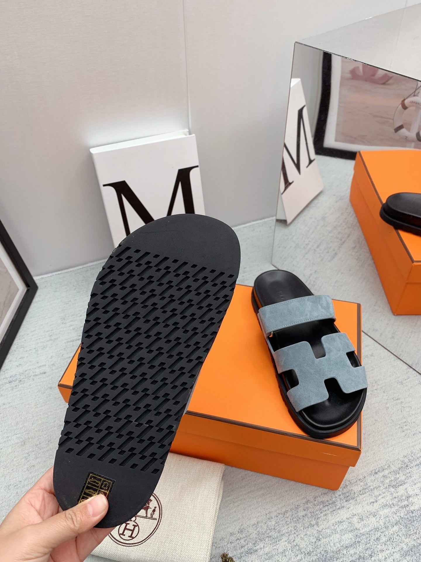 Chypre Sandal Black insole Light Blue lining - 35