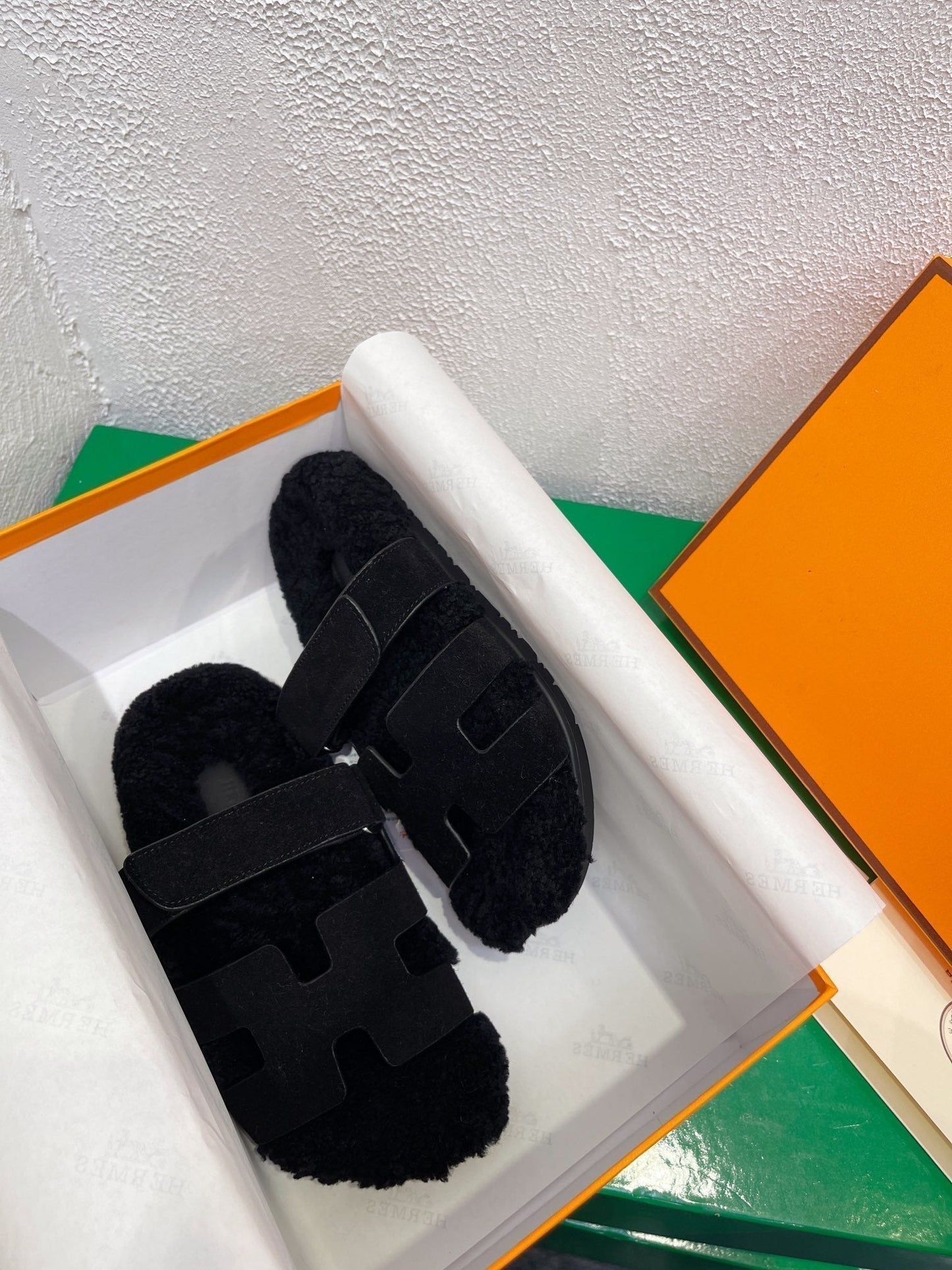 Chypre Sandal Black shearling insole Black Velvet leather lining - 35