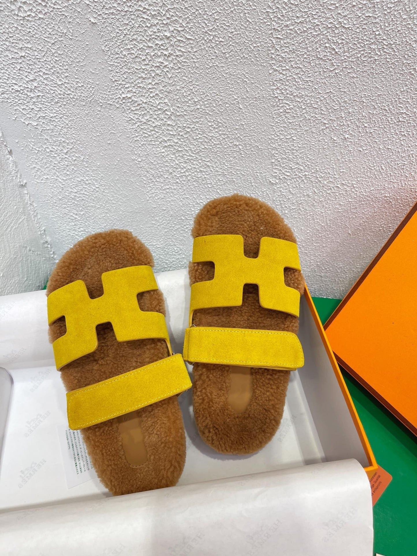 Chypre Sandal Gold shearling insole Yellow Velvet leather lining - 35