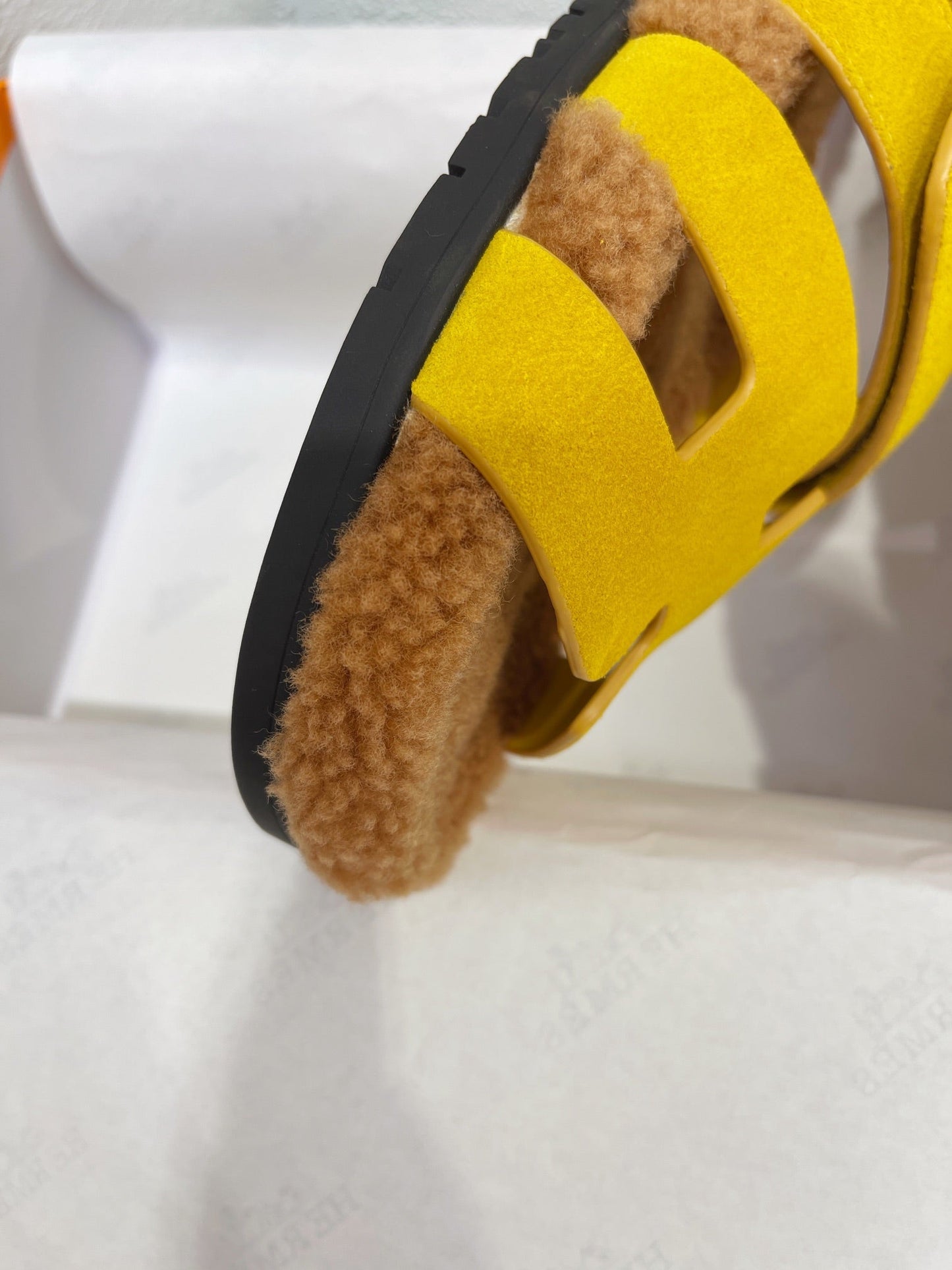 Chypre Sandal Gold shearling insole Yellow Velvet leather lining - 35