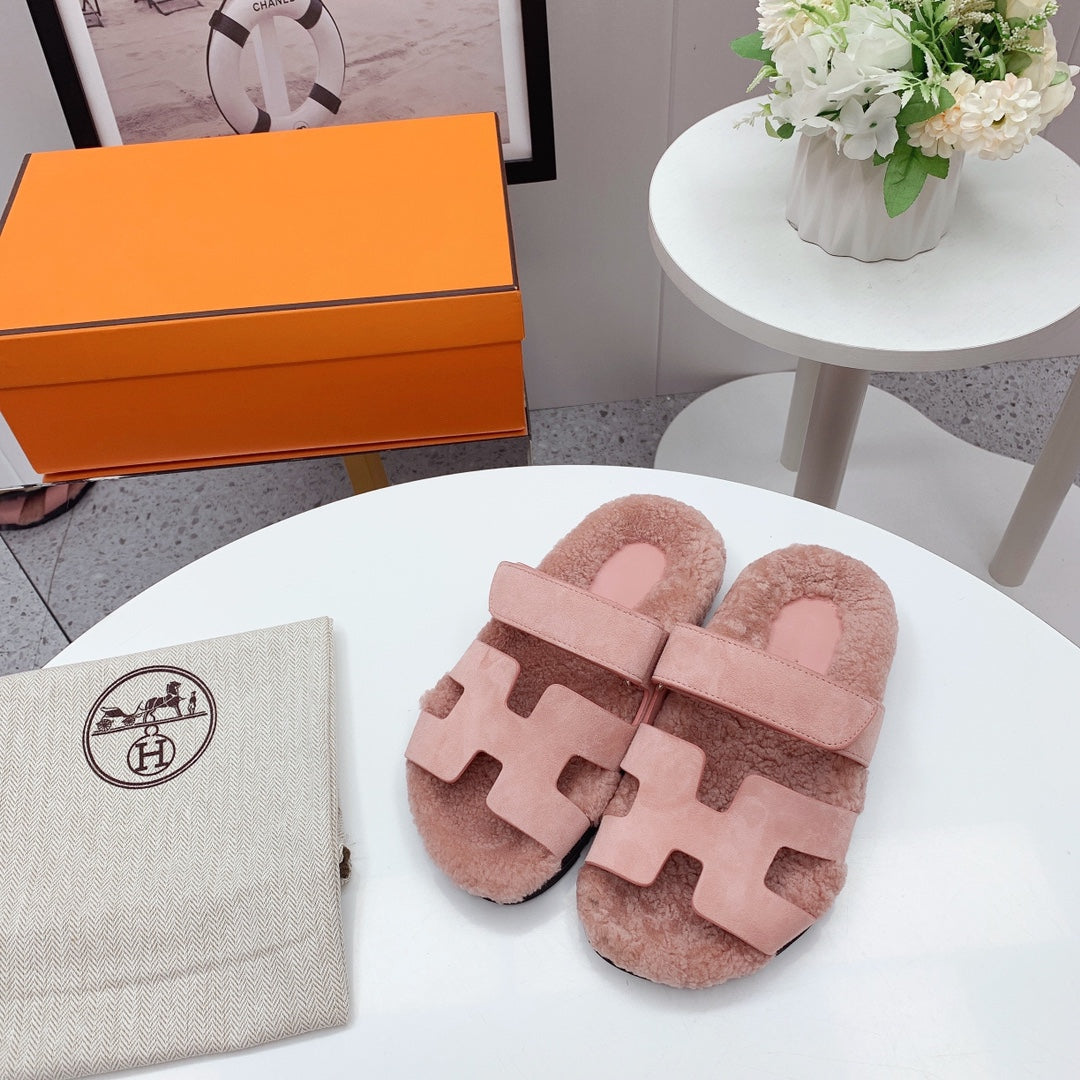 Chypre Sandal Pink shearling insole Pink Velvet leather lining - 35