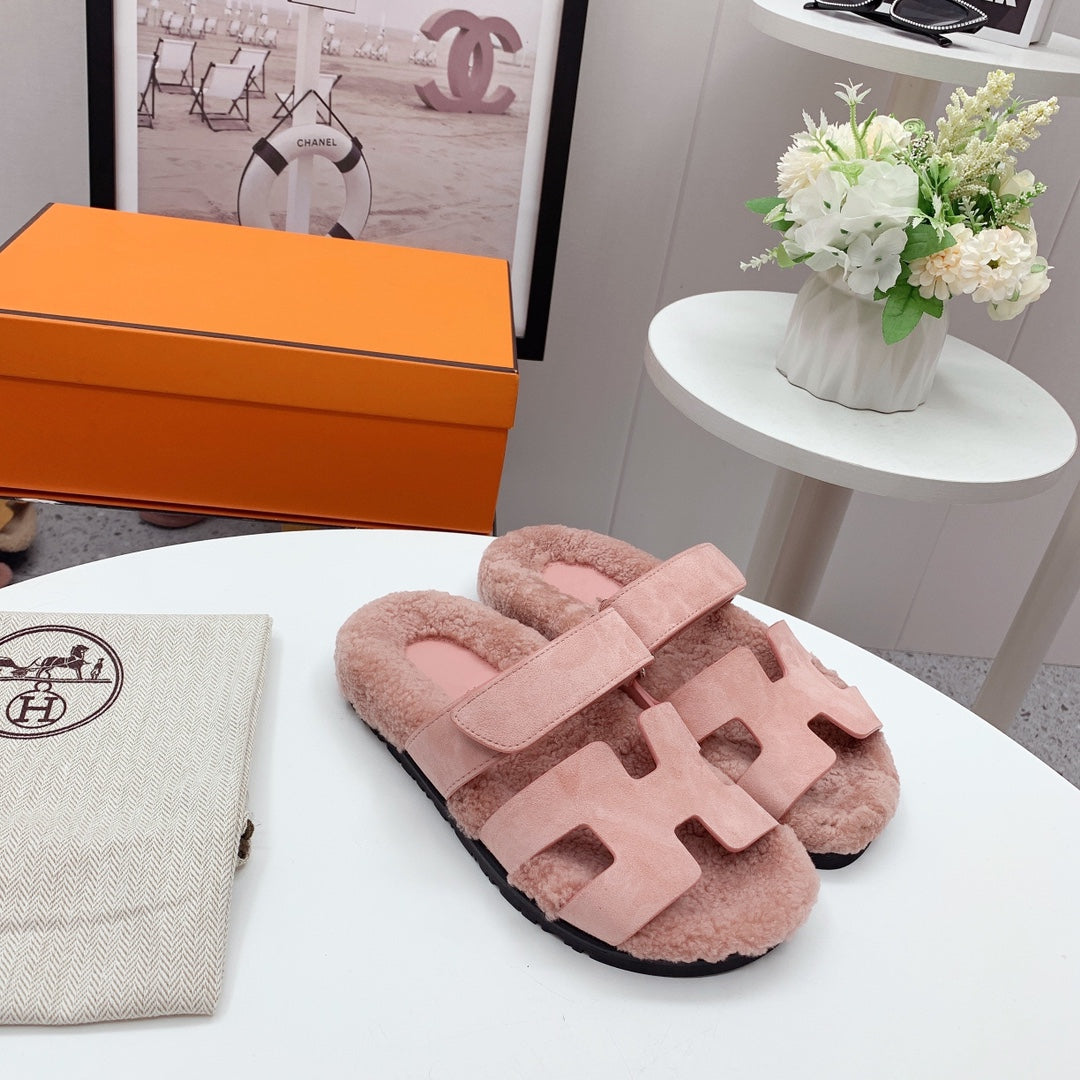Chypre Sandal Pink shearling insole Pink Velvet leather lining - 35