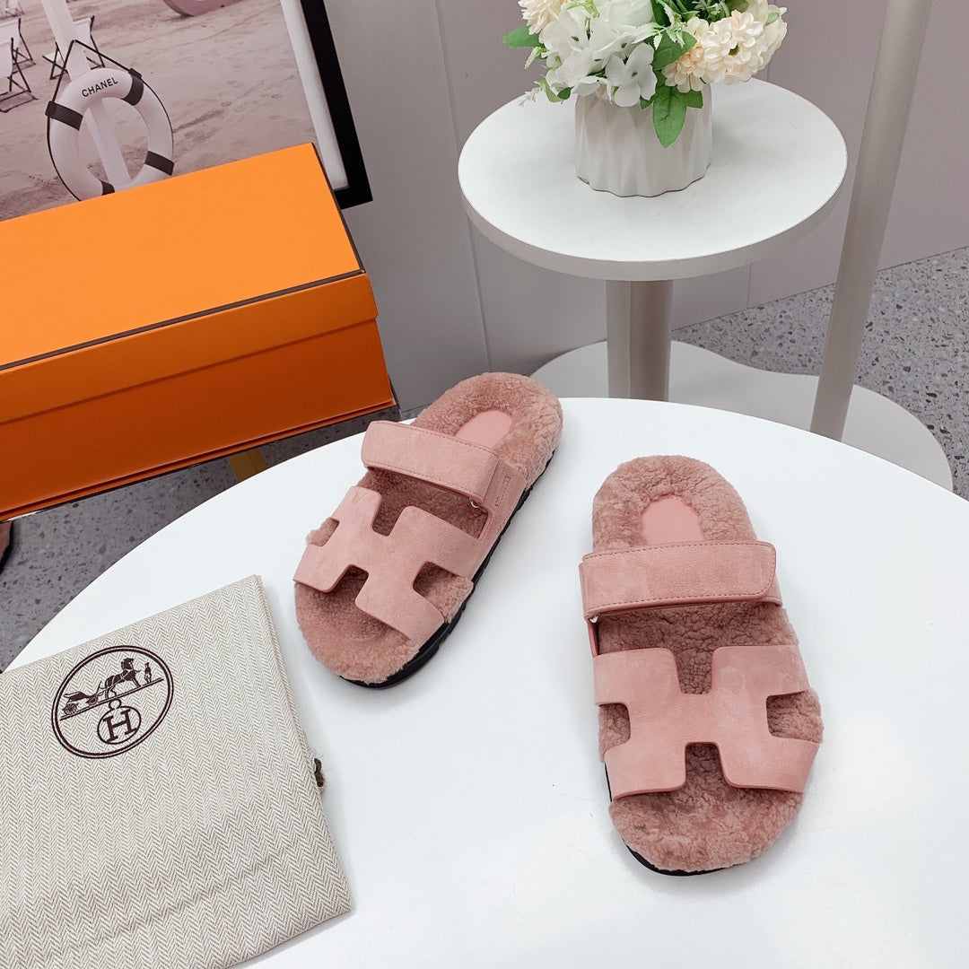 Chypre Sandal Pink shearling insole Pink Velvet leather lining - 35