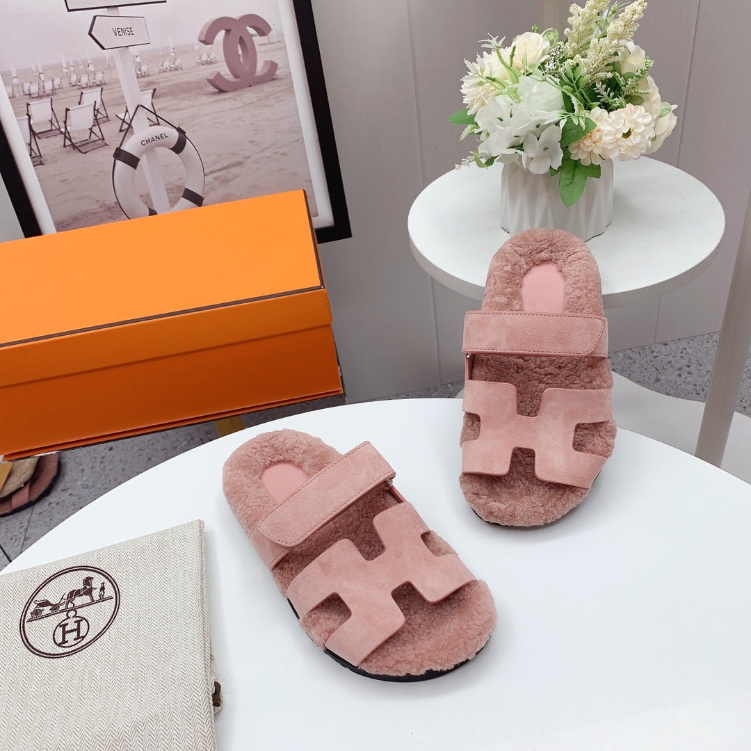Chypre Sandal Pink shearling insole Pink Velvet leather lining - 35