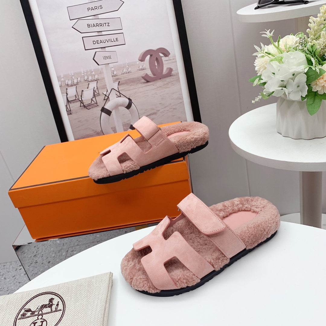 Chypre Sandal Pink shearling insole Pink Velvet leather lining - 35