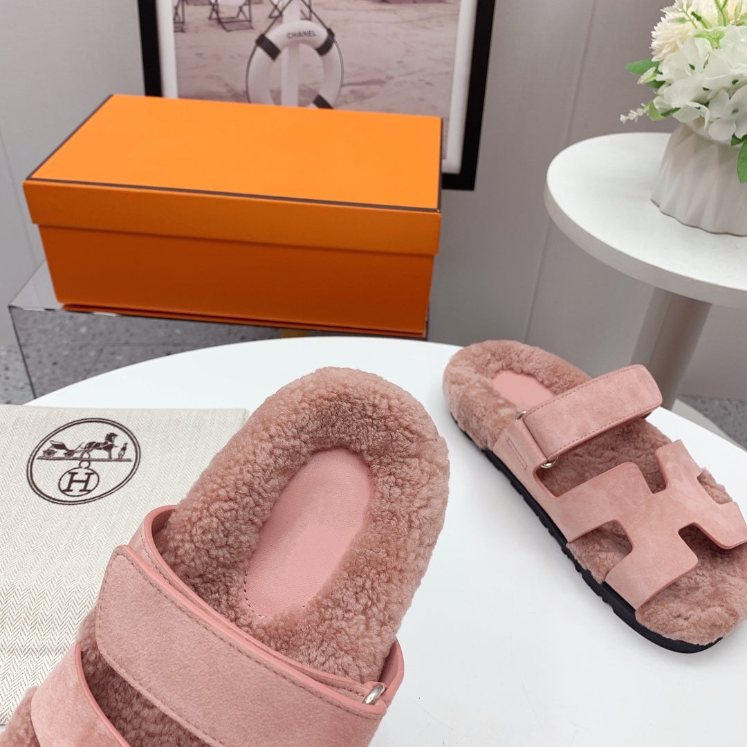 Chypre Sandal Pink shearling insole Pink Velvet leather lining - 35