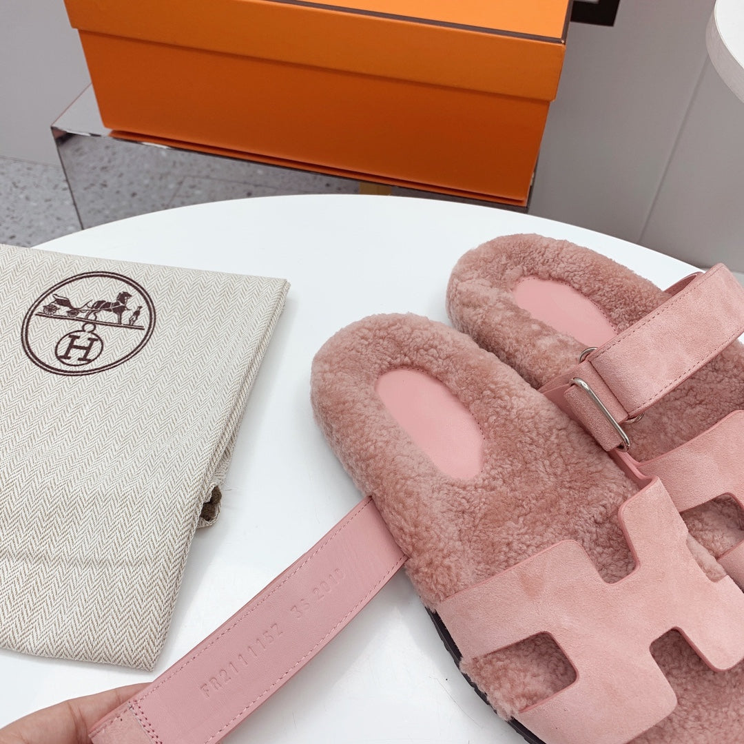 Chypre Sandal Pink shearling insole Pink Velvet leather lining - 35