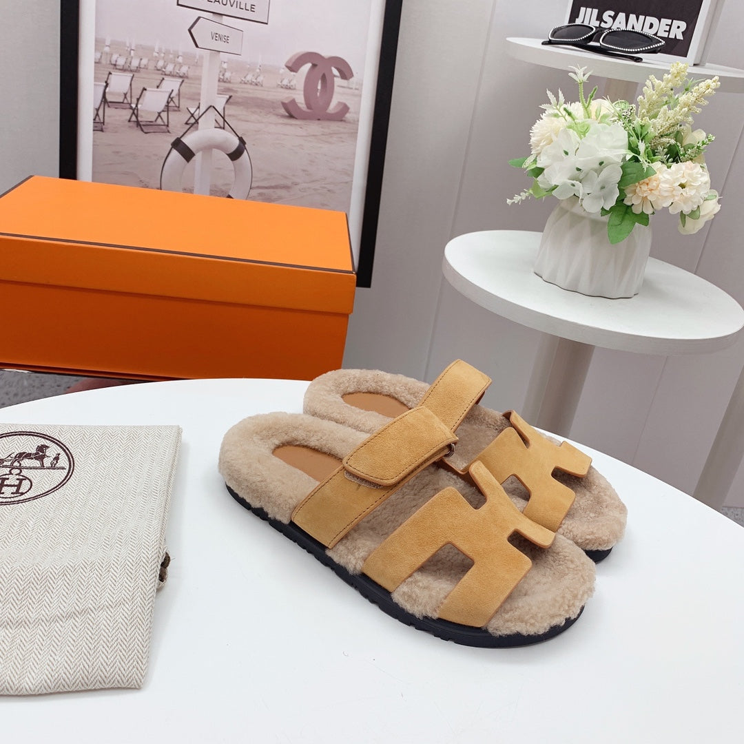 Chypre Sandal Beige shearling insole Light Brown Velvet leather lining - 35