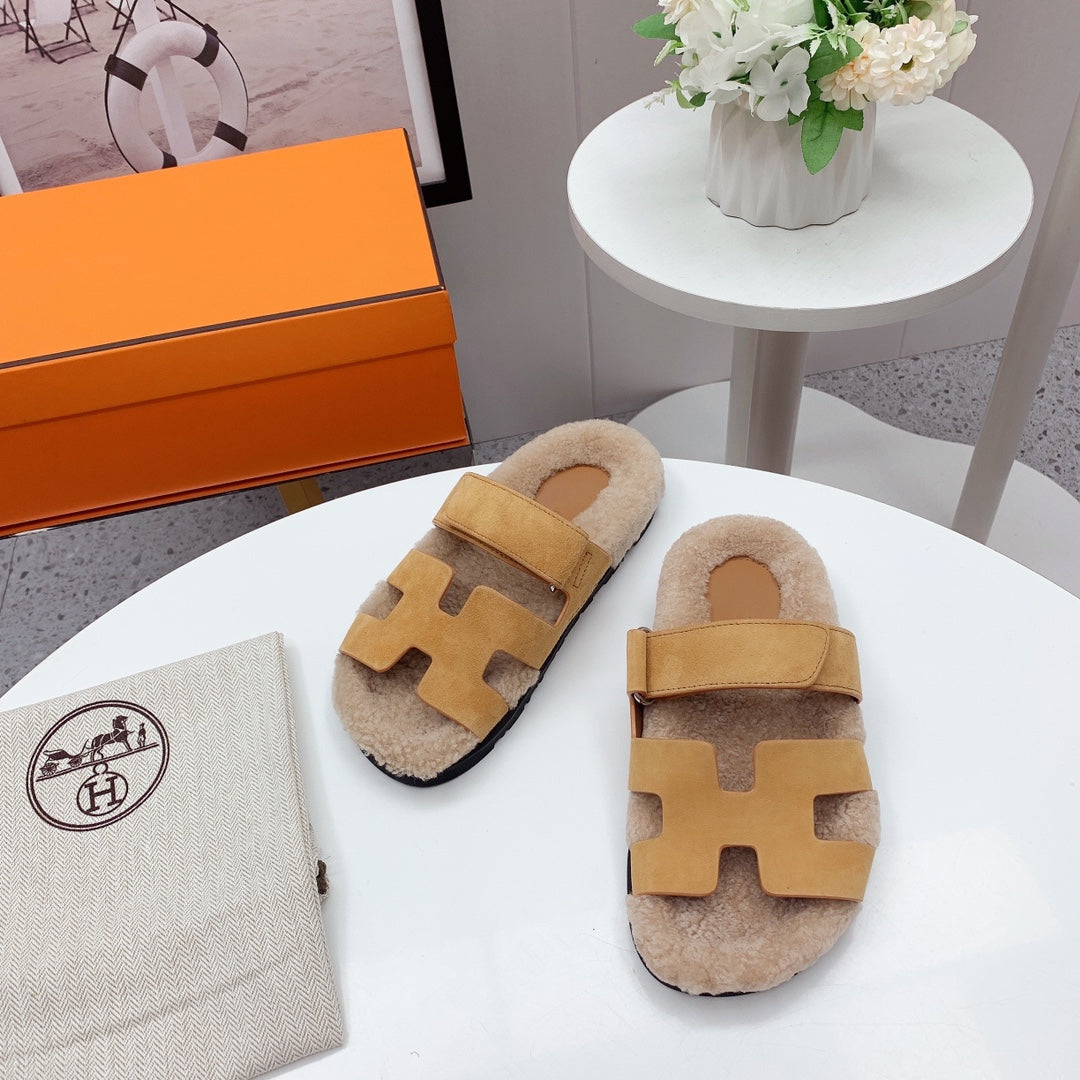 Chypre Sandal Beige shearling insole Light Brown Velvet leather lining - 35