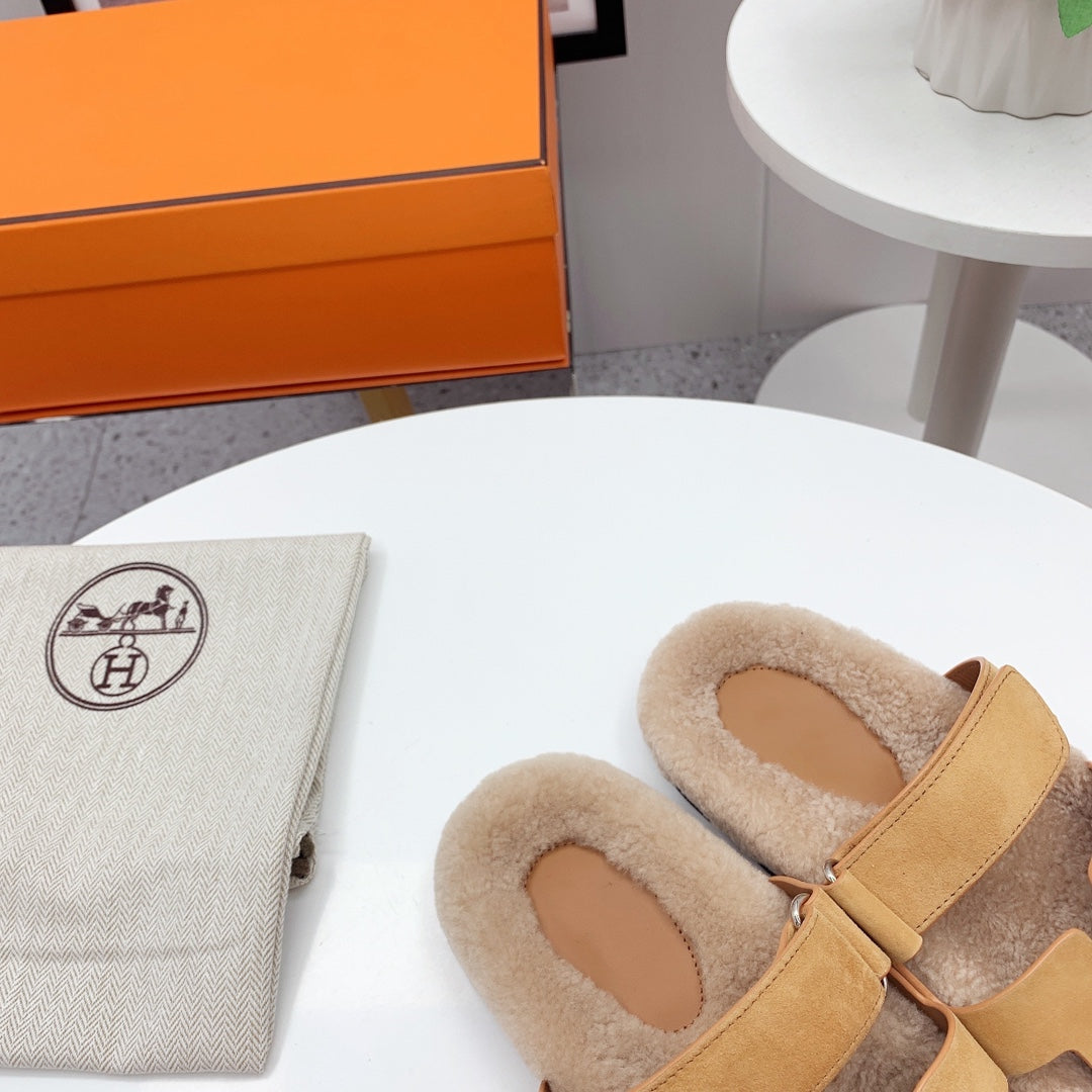 Chypre Sandal Beige shearling insole Light Brown Velvet leather lining - 35