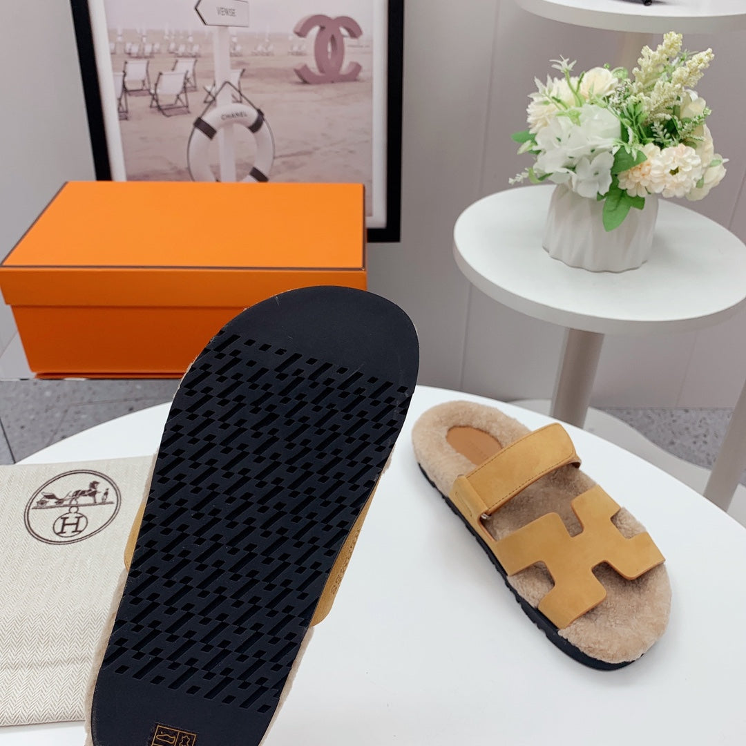 Chypre Sandal Beige shearling insole Light Brown Velvet leather lining - 35