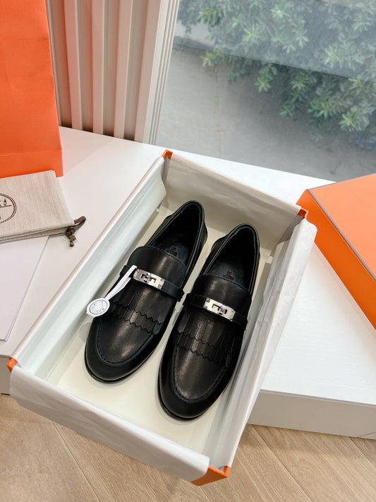 Destin Loafer Black Goatskin with Fringe Detail - 35