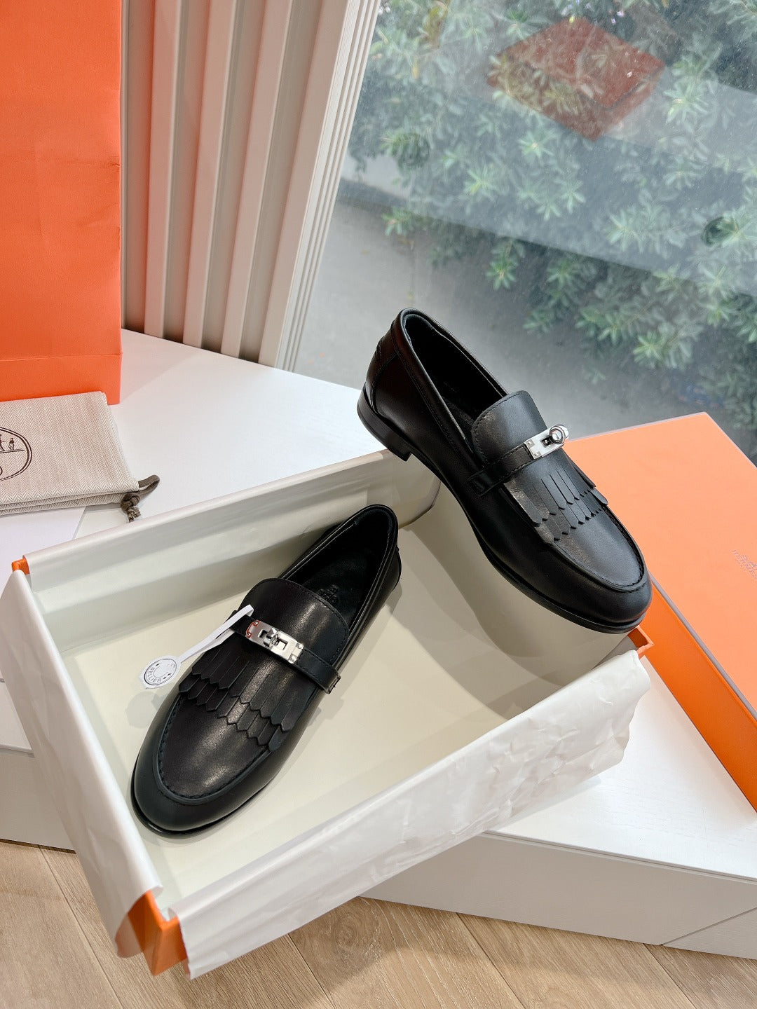 Destin Loafer Black Goatskin with Fringe Detail - 35