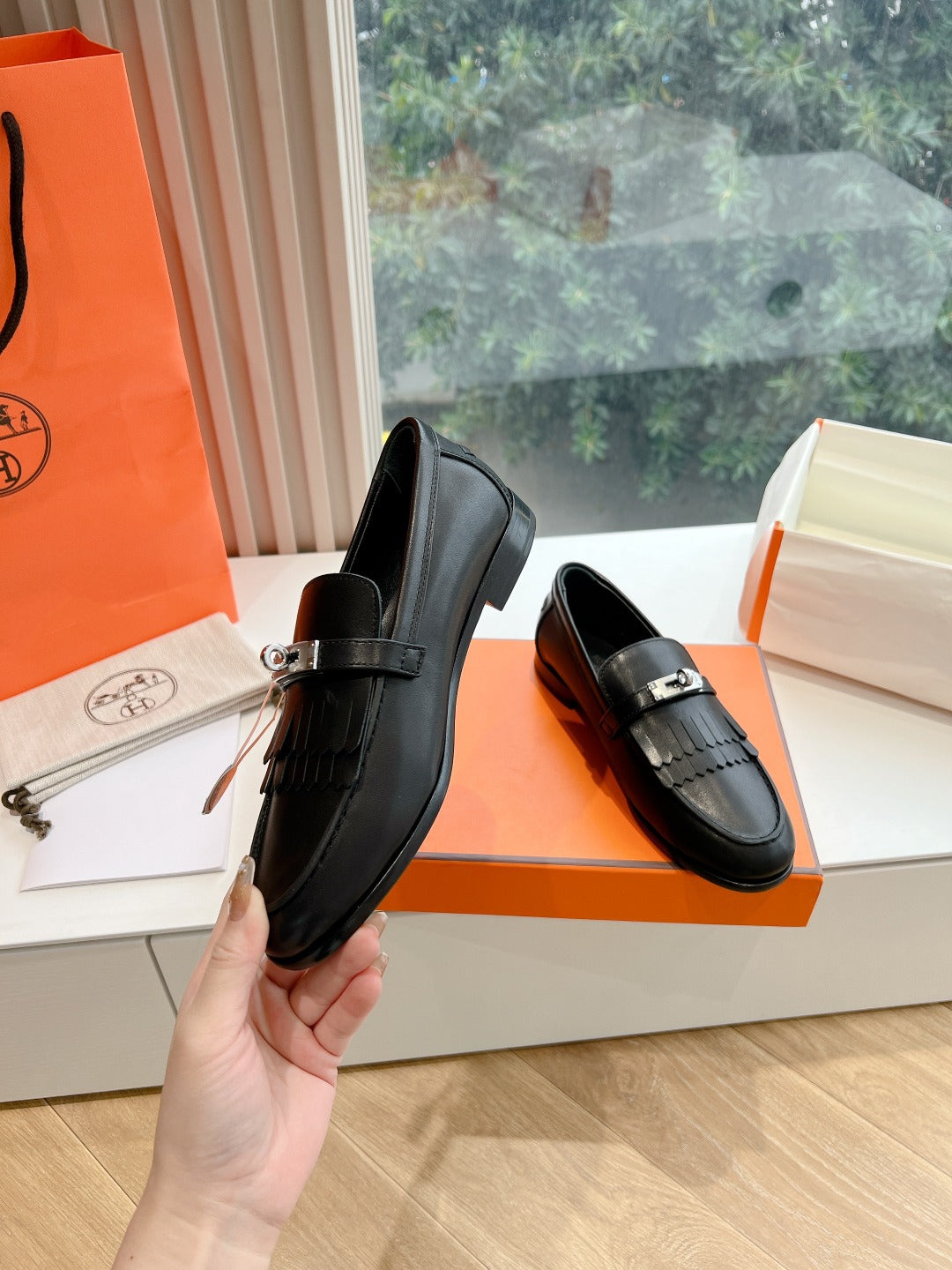 Destin Loafer Black Goatskin with Fringe Detail - 35