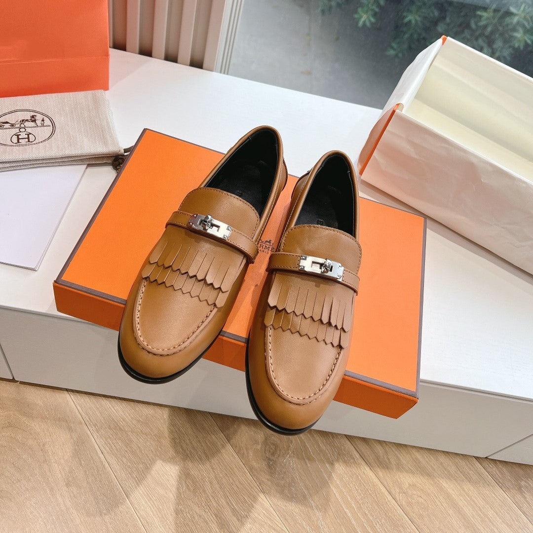Destin Loafer Brown Goatskin with Fringe Detail - 35