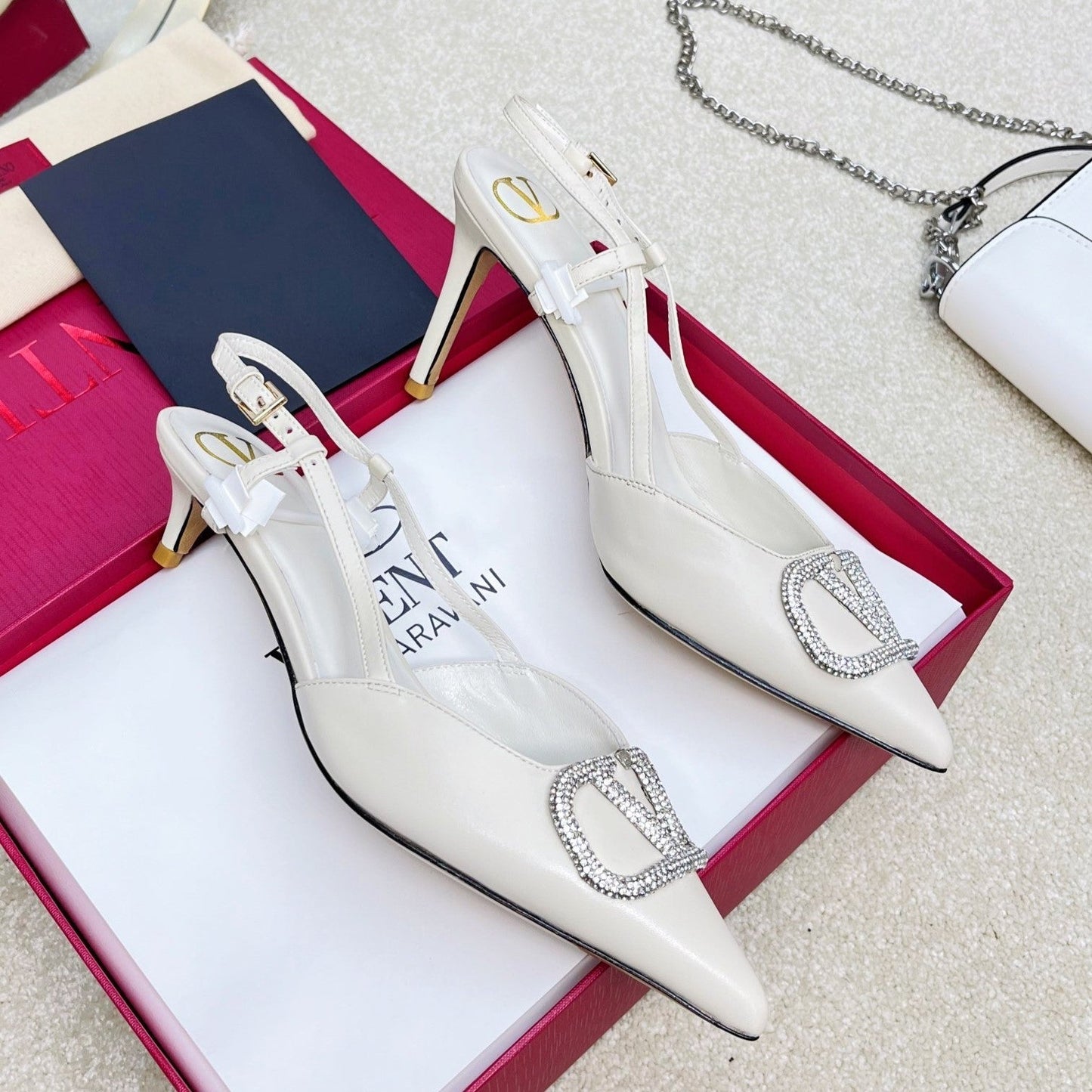 Vlogo Signature Diamond Slingback White Calfskin - 35 / 4cm