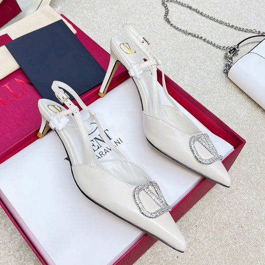 Vlogo Signature Diamond Slingback White Calfskin - 35 / 4cm