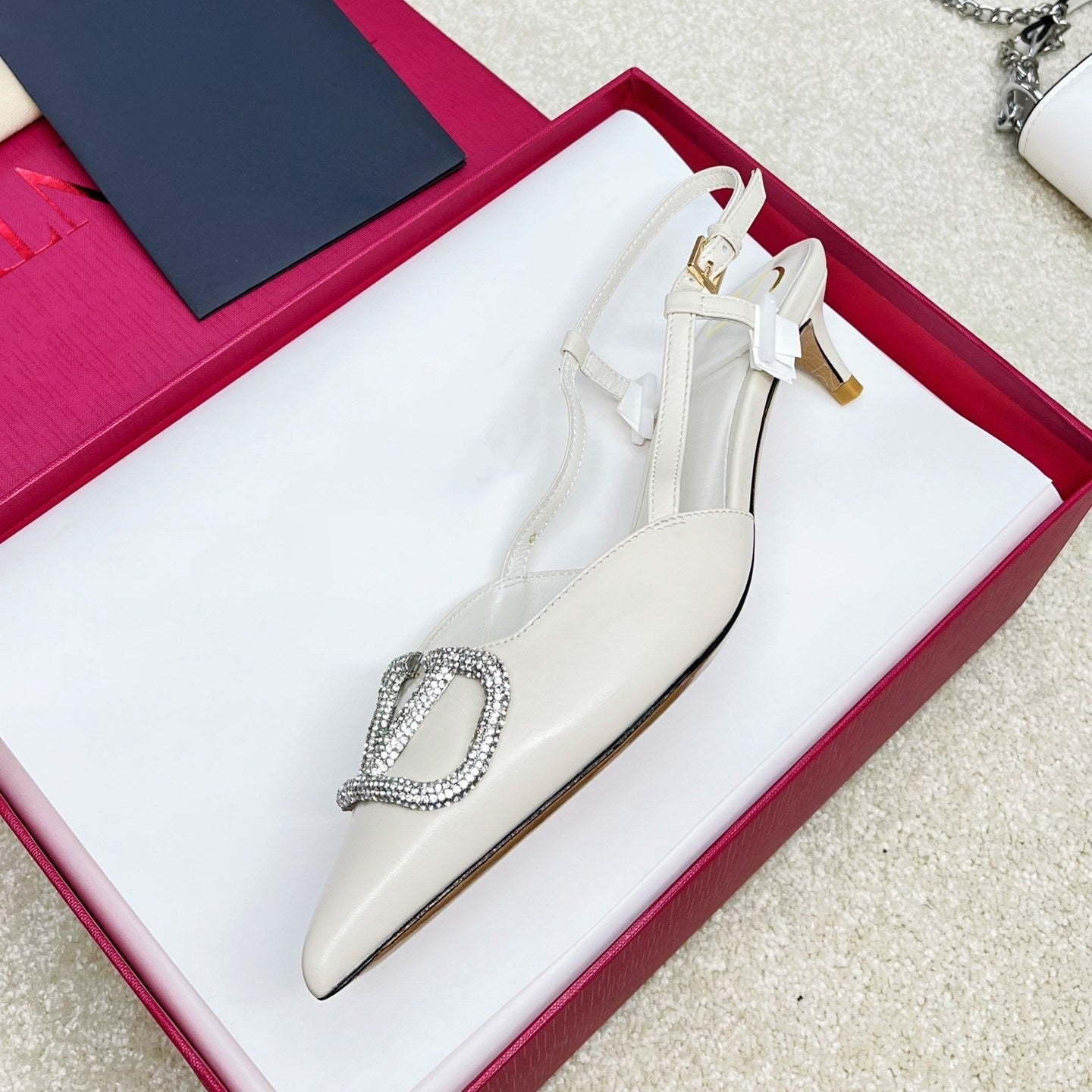 Vlogo Signature Diamond Slingback White Calfskin - 35 / 4cm