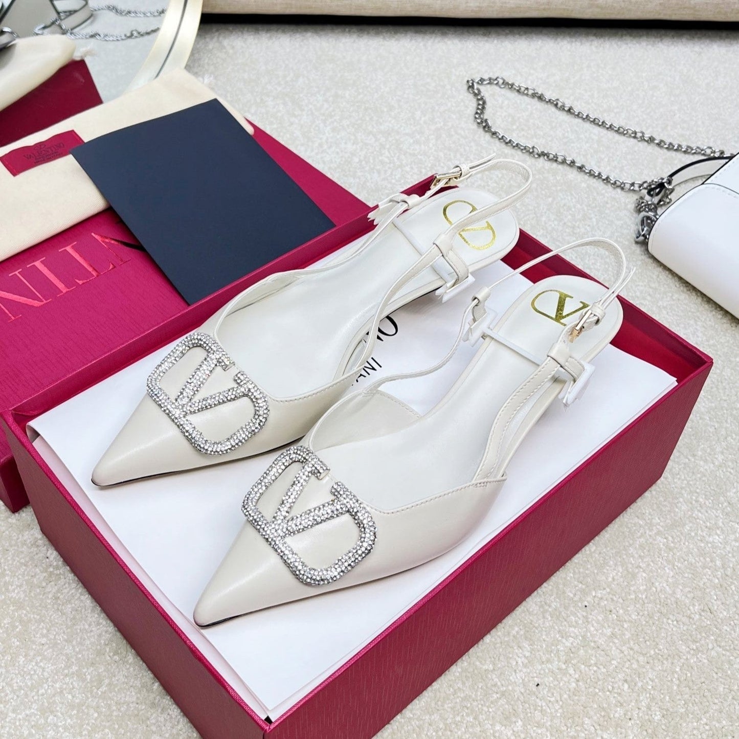Vlogo Signature Diamond Slingback White Calfskin - 35 / 4cm
