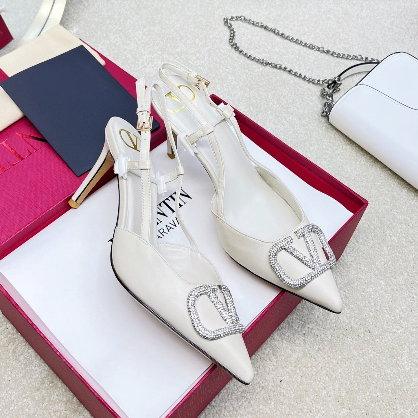 Vlogo Signature Diamond Slingback White Calfskin - 35 / 4cm
