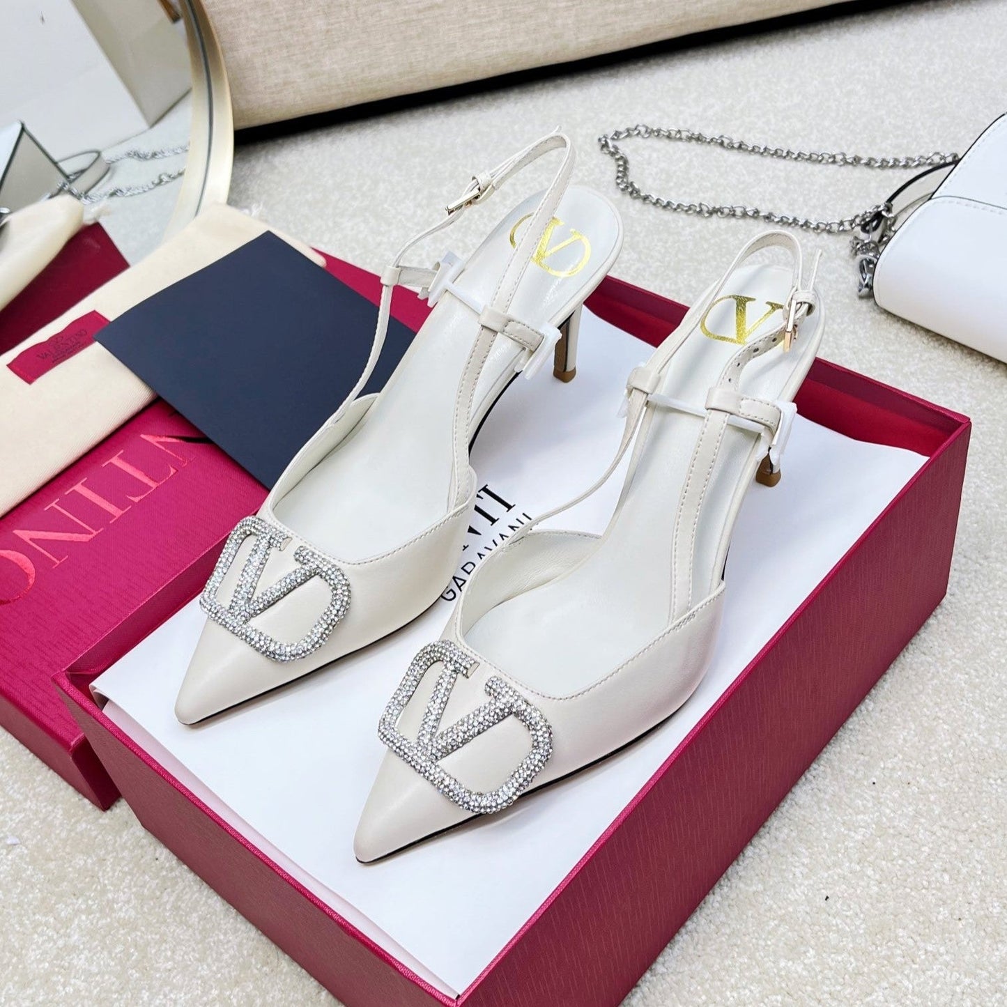 Vlogo Signature Diamond Slingback White Calfskin - 35 / 4cm