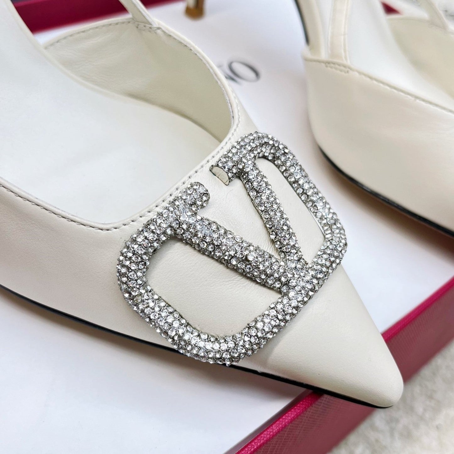 Vlogo Signature Diamond Slingback White Calfskin - 35 / 4cm