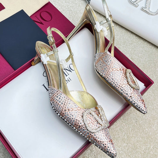 Vlogo Signature Slingback Light Pink Calfskin With Crystals - 35 / 4cm