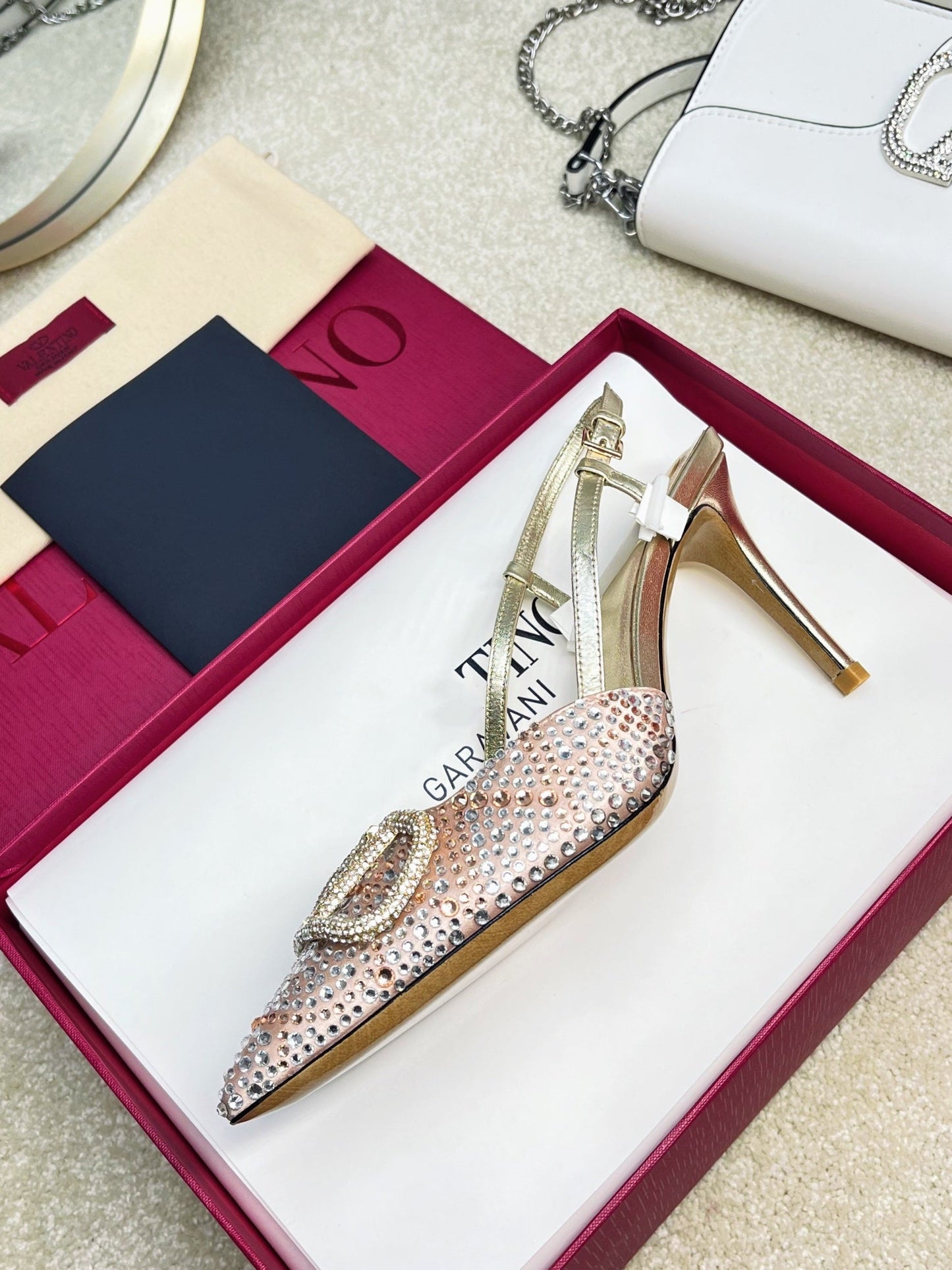Vlogo Signature Slingback Light Pink Calfskin With Crystals - 35 / 4cm