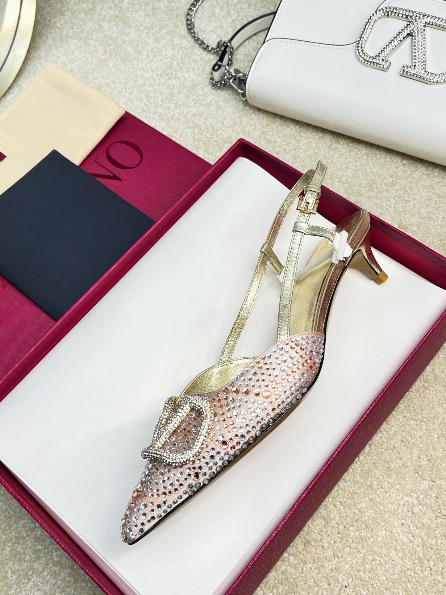 Vlogo Signature Slingback Light Pink Calfskin With Crystals - 35 / 4cm