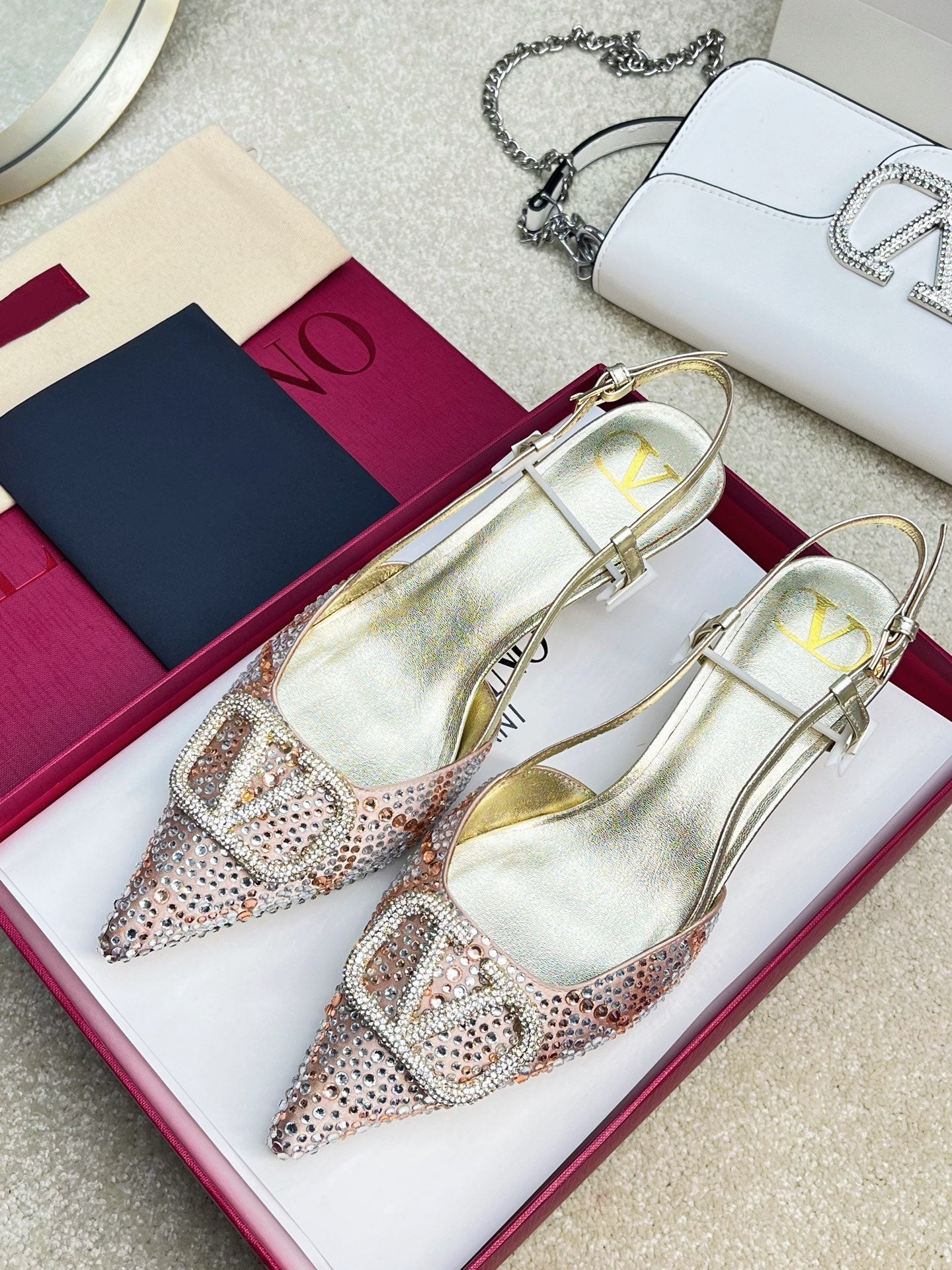 Vlogo Signature Slingback Light Pink Calfskin With Crystals - 35 / 4cm