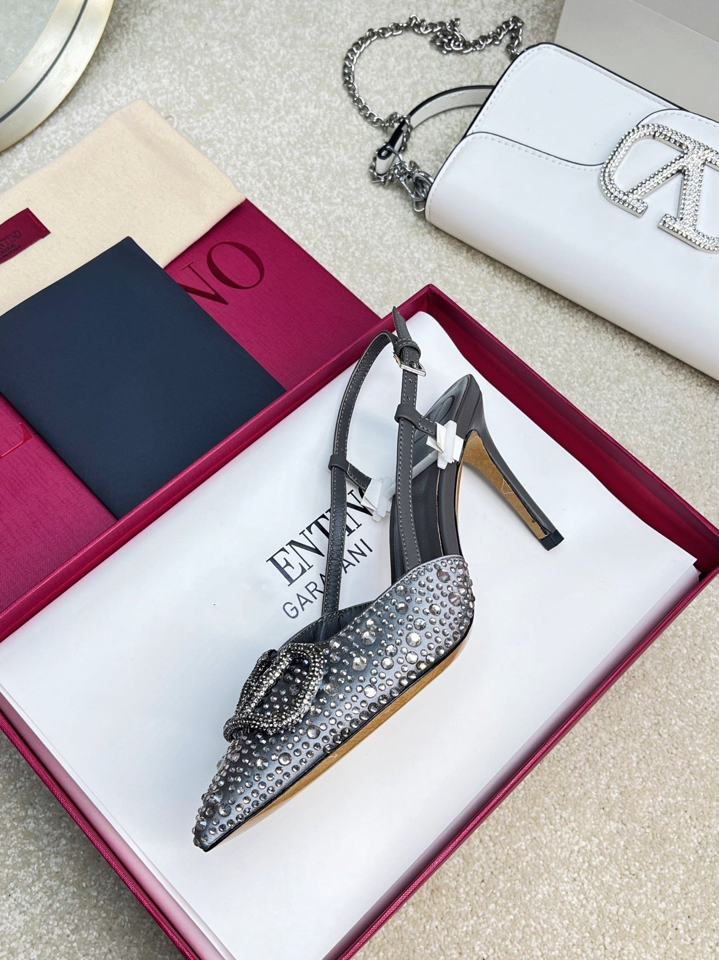 Vlogo Signature Slingback Black Calfskin With Crystals - 35 / 4cm
