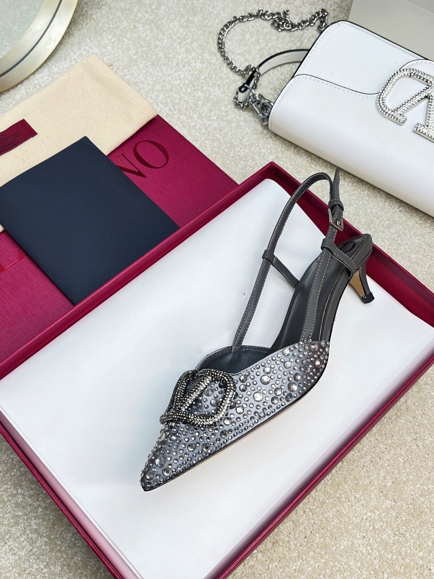 Vlogo Signature Slingback Black Calfskin With Crystals - 35 / 4cm