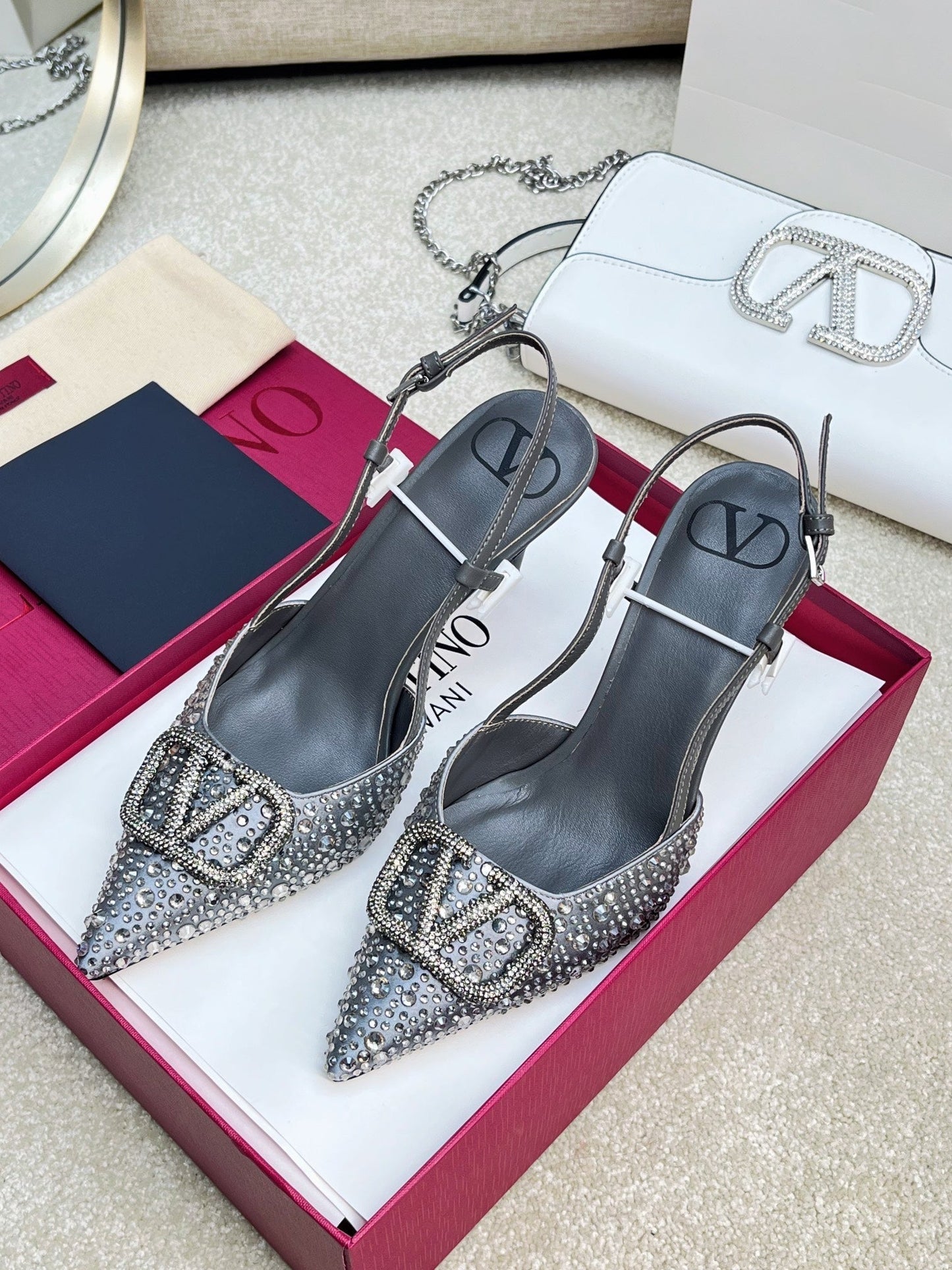Vlogo Signature Slingback Black Calfskin With Crystals - 35 / 4cm