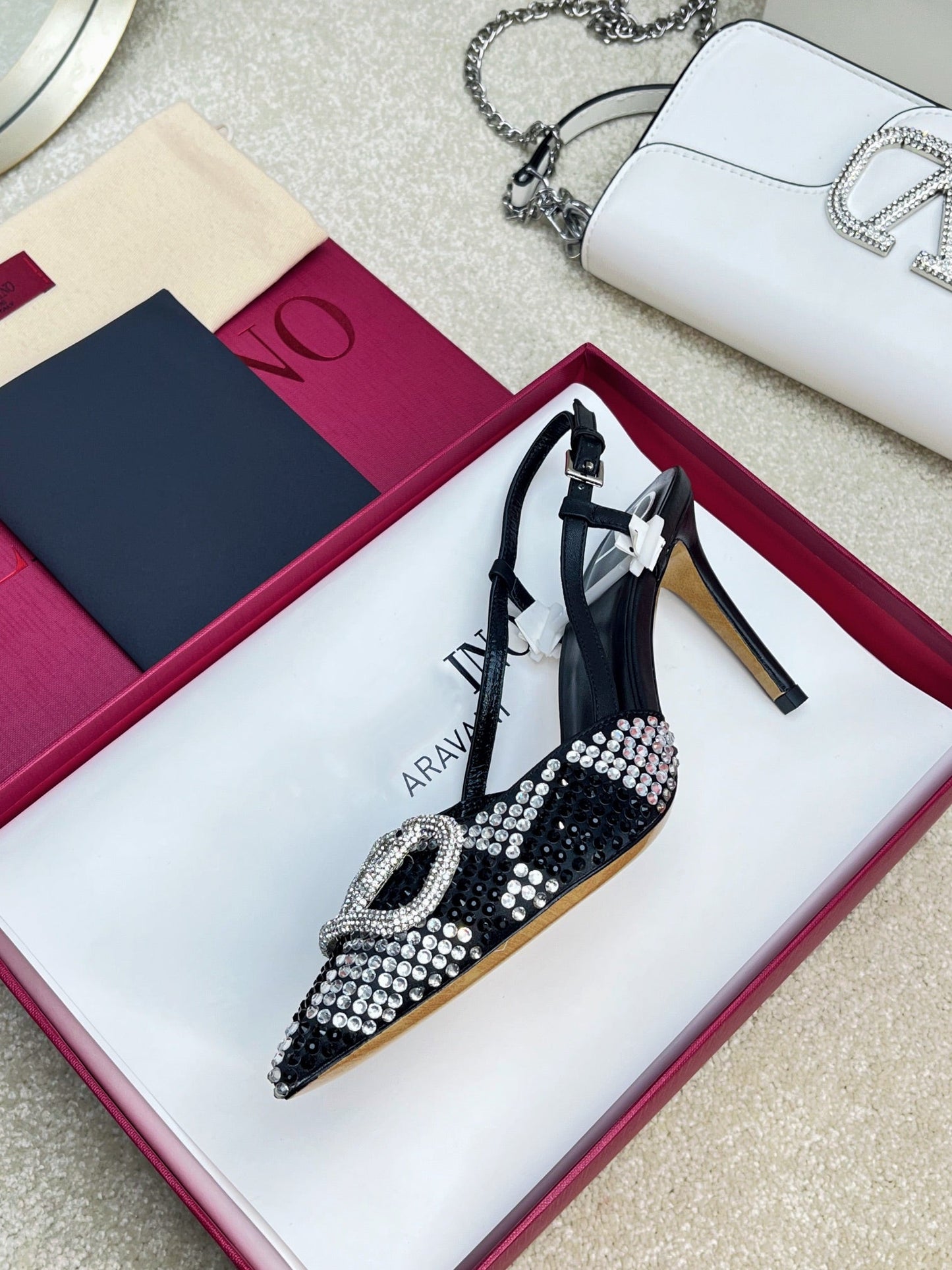 Vlogo Signature Slingback Black Calfskin With Crystals Caro - 35 / 4cm