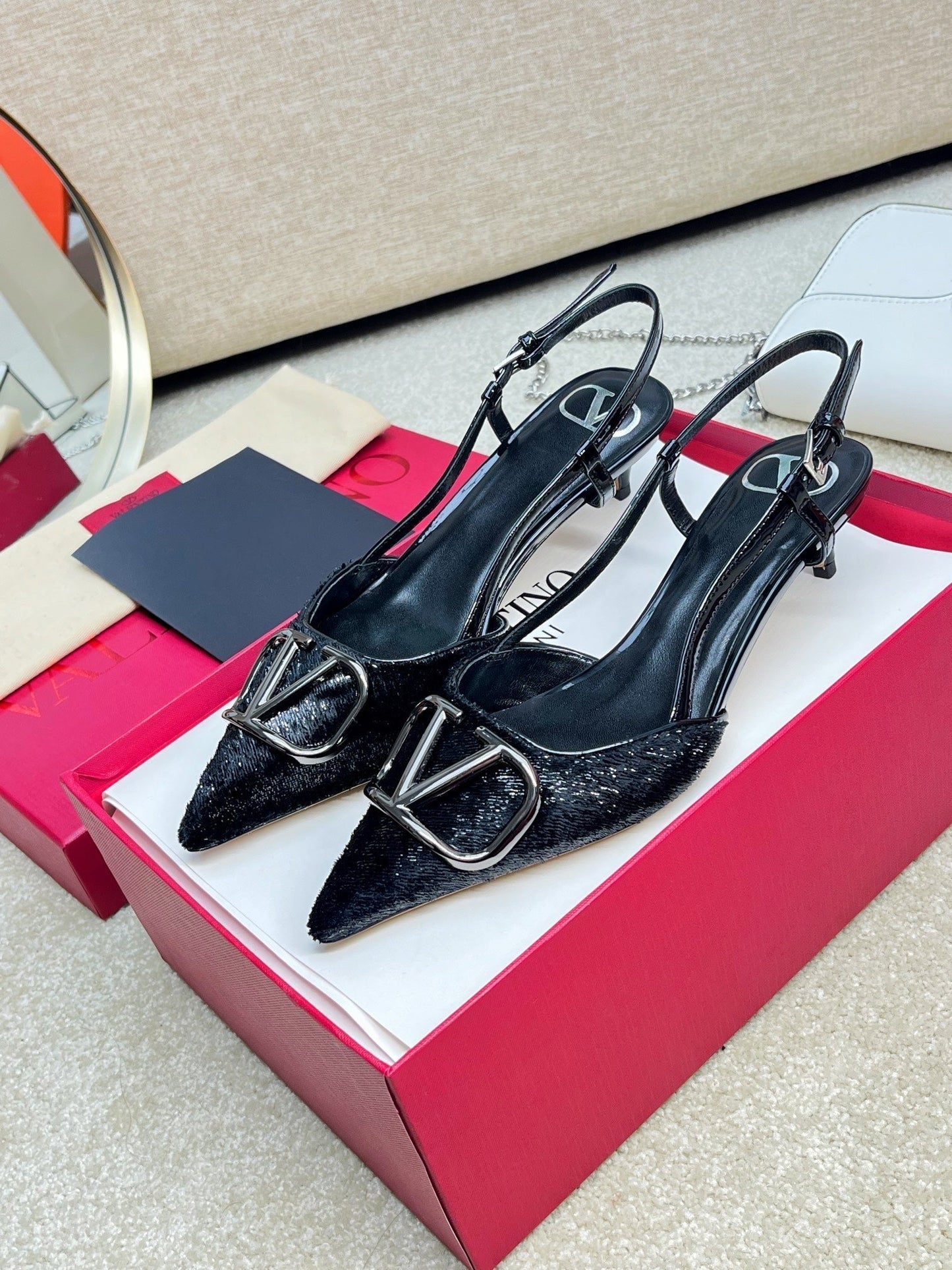 Vlogo Signature Slingback Rough Black Calfskin - 35 / 4cm