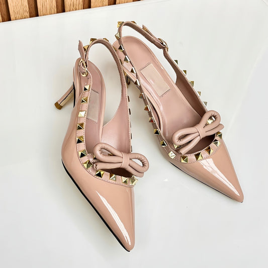 Rockstud Bow Slingback Rose Cannelle Calfskin With Matching Studs - 35