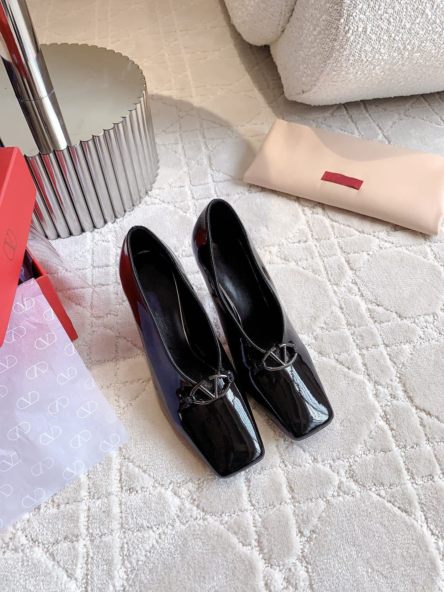 Vlogo Spool Square Toe Shiny Black - 35