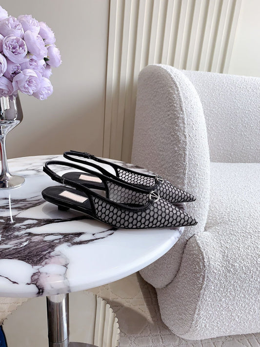 Vlogo Slingback Ballerina Black Mesh - 35