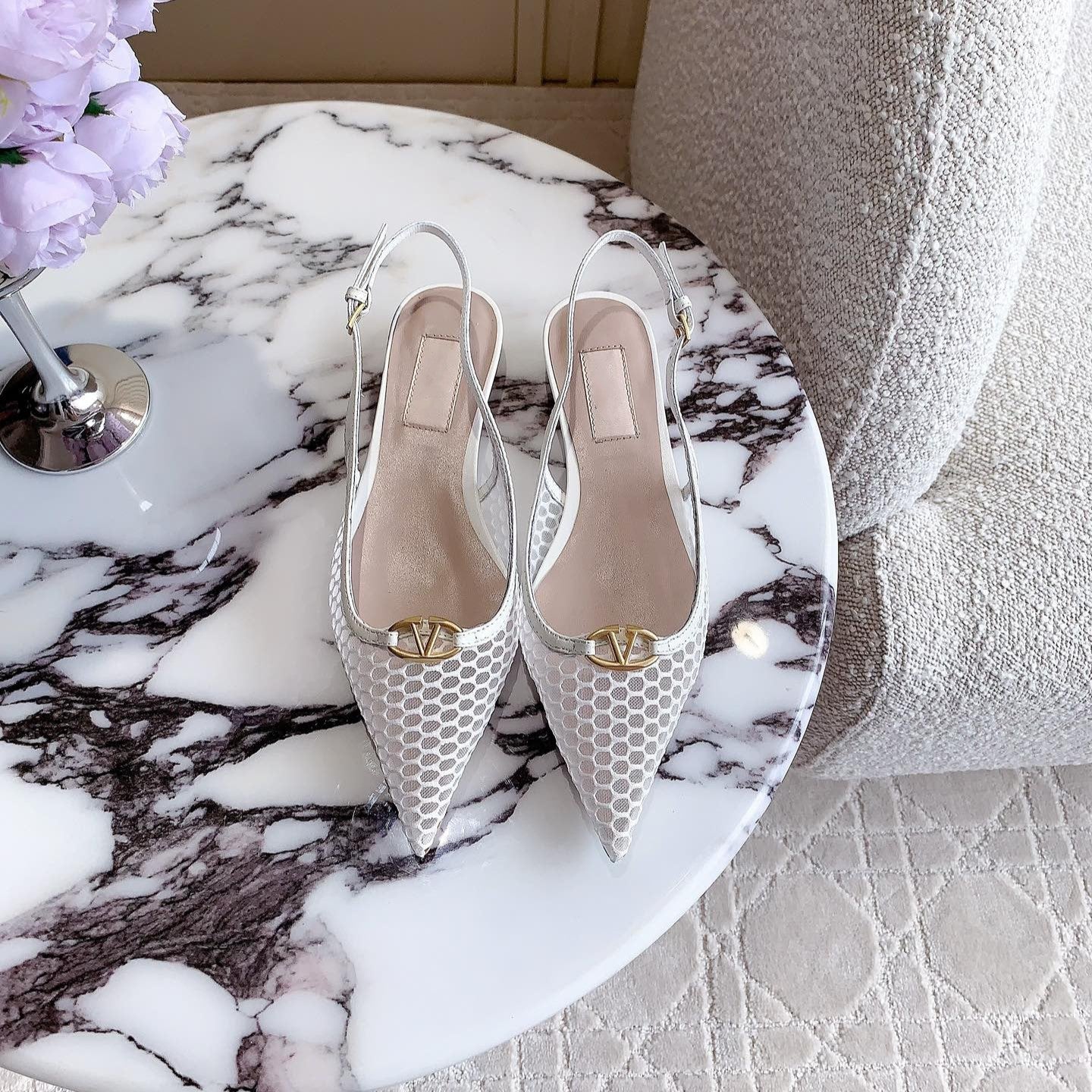 Vlogo Slingback Ballerina White Mesh - 35