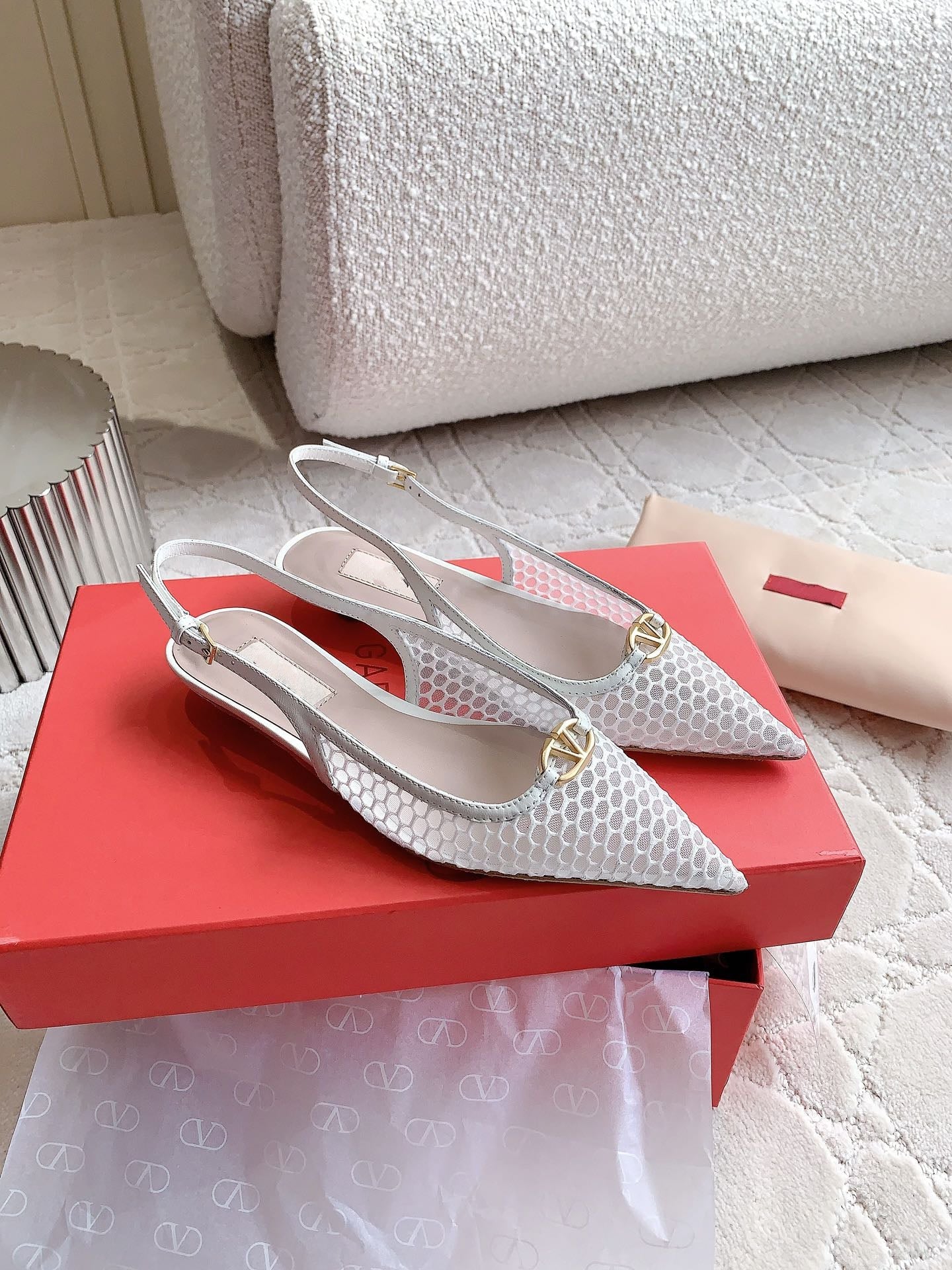 Vlogo Slingback Ballerina White Mesh - 35
