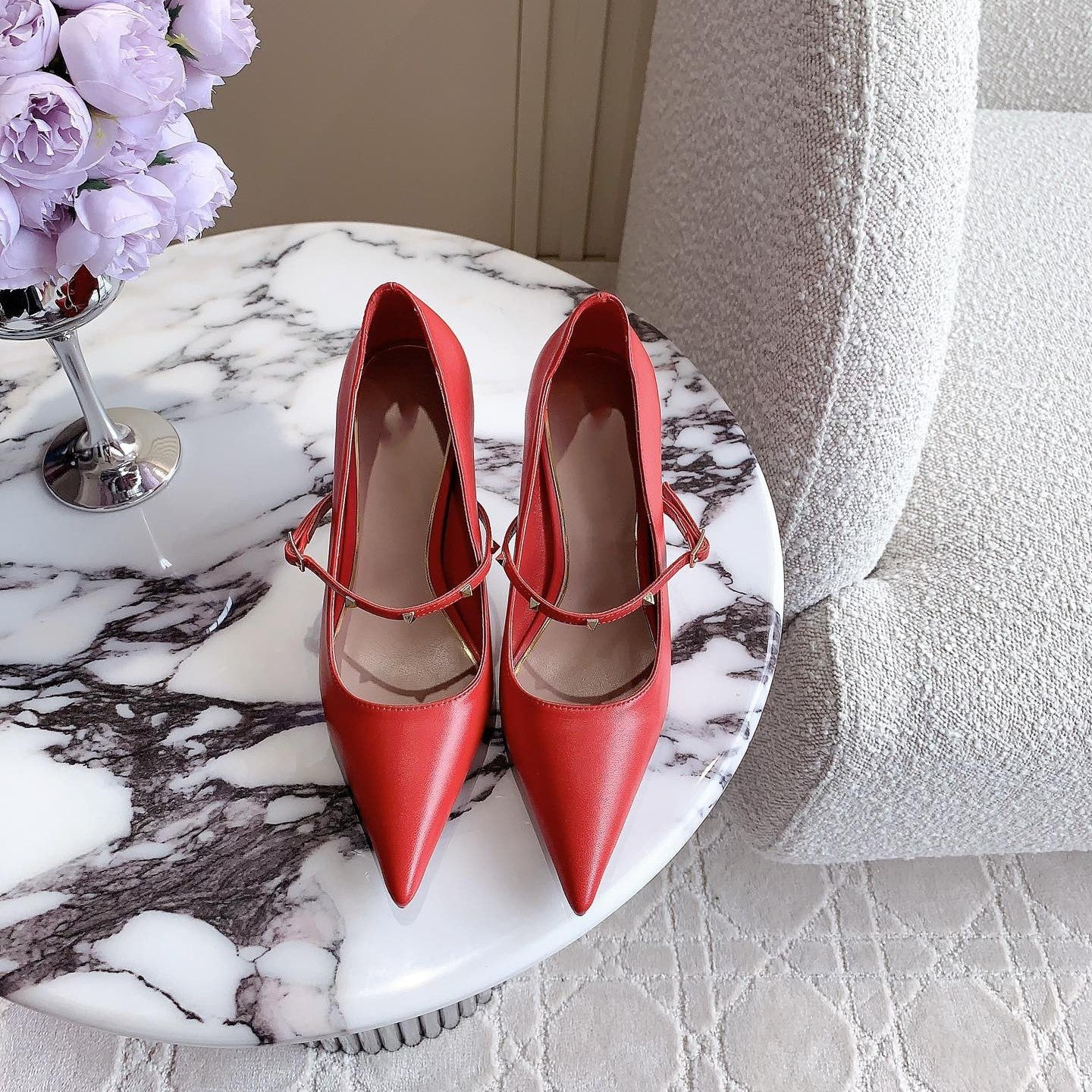 Rockstud Straps Pump 90mm Red - 35